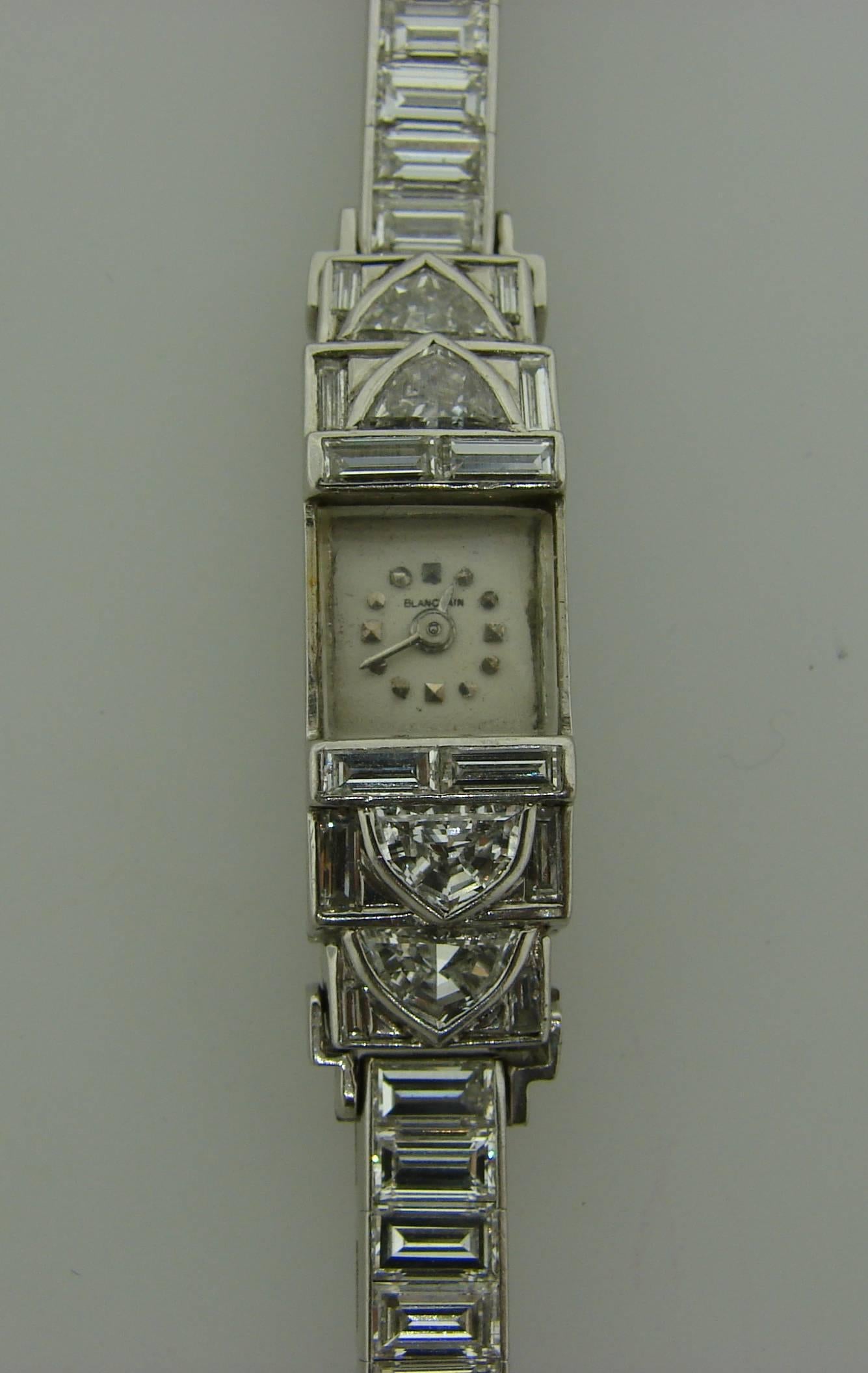 Art Deco Blancpain Lady's Platinum Diamond Bracelet Wristwatch