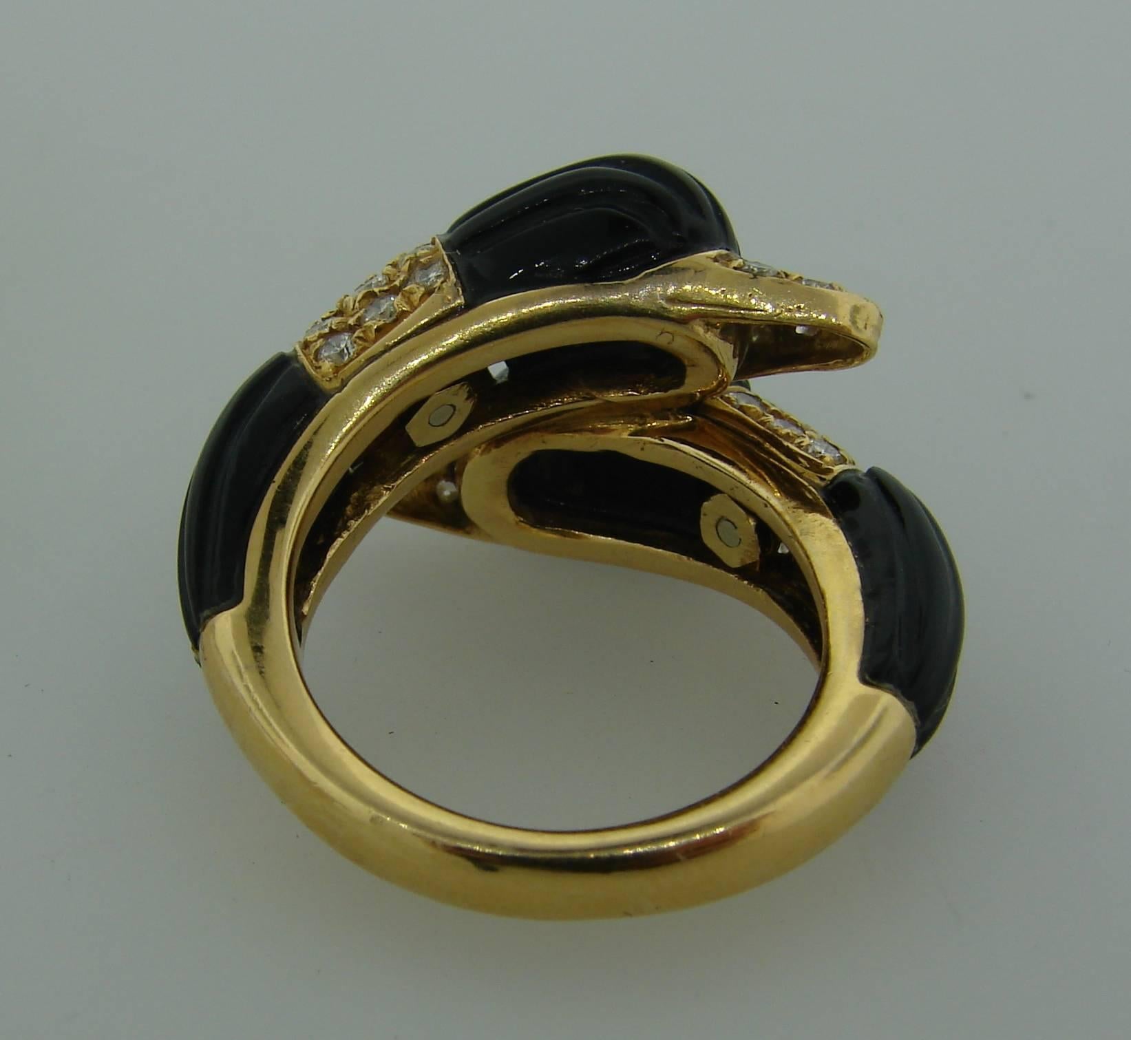 1970s VAN CLEEF & ARPELS Black Onyx Diamond & Yellow Gold Ring 4