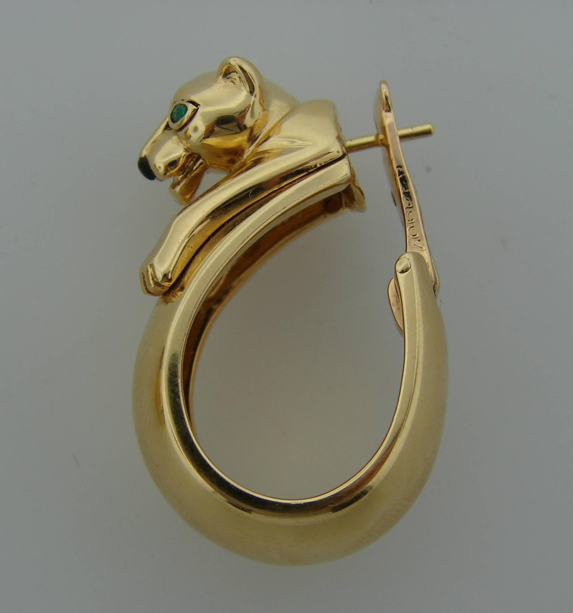 Cartier Black Onyx Emerald Gold Panthere Hoop Earrings 1