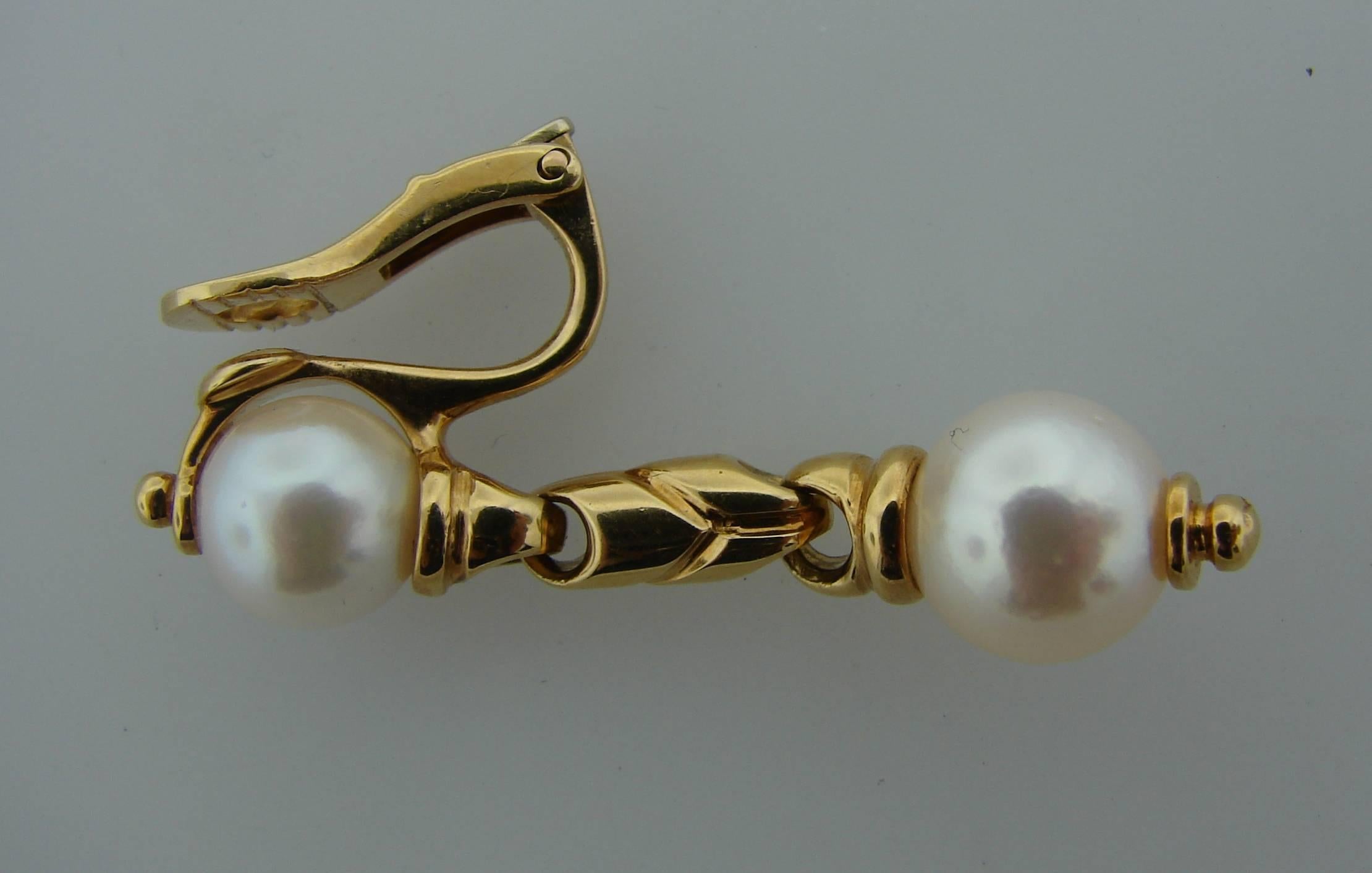 1980s Bulgari Akoya Pearl Gold Necklace and Earrings Set 1