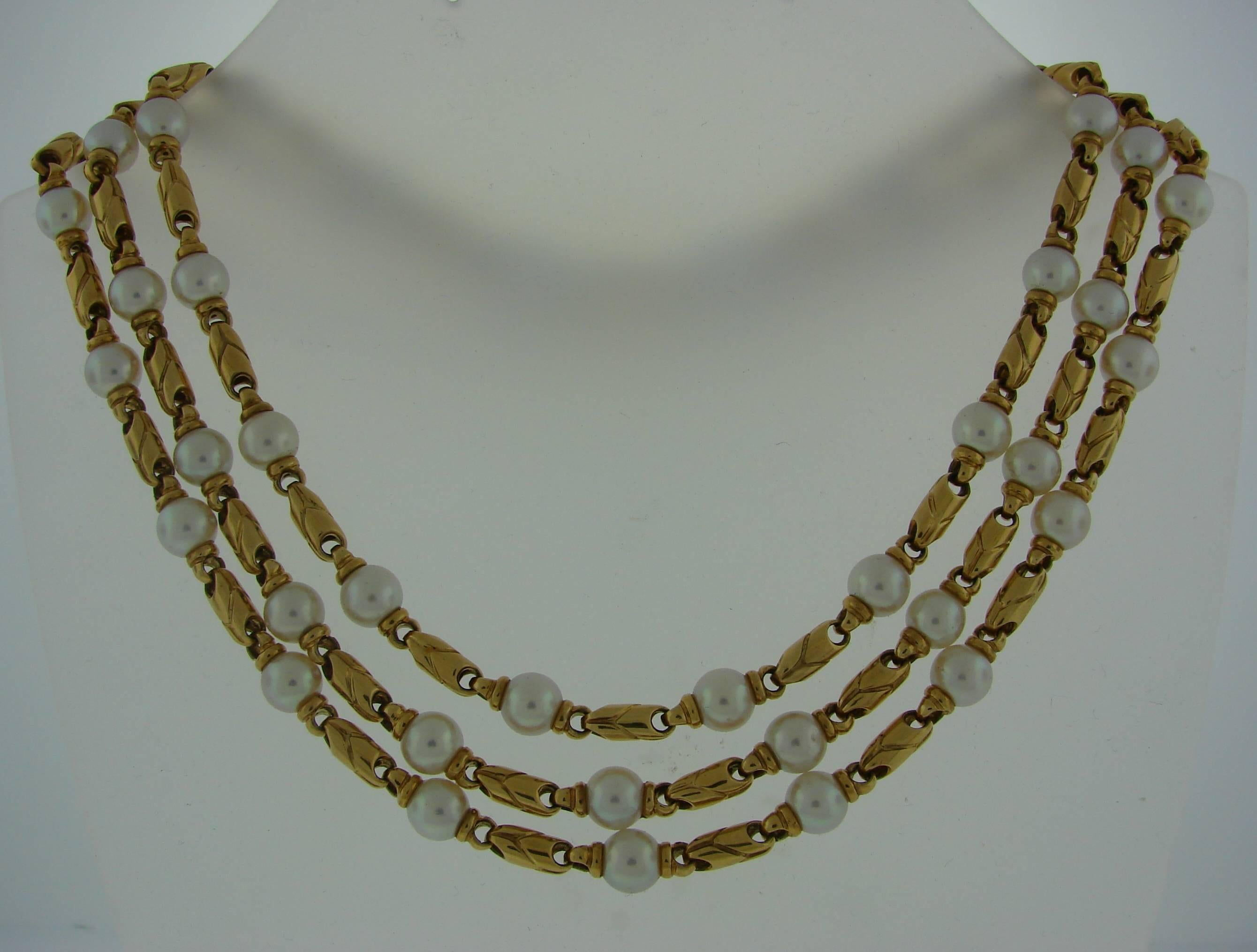 1980s Bulgari Akoya Pearl Gold Necklace and Earrings Set 2