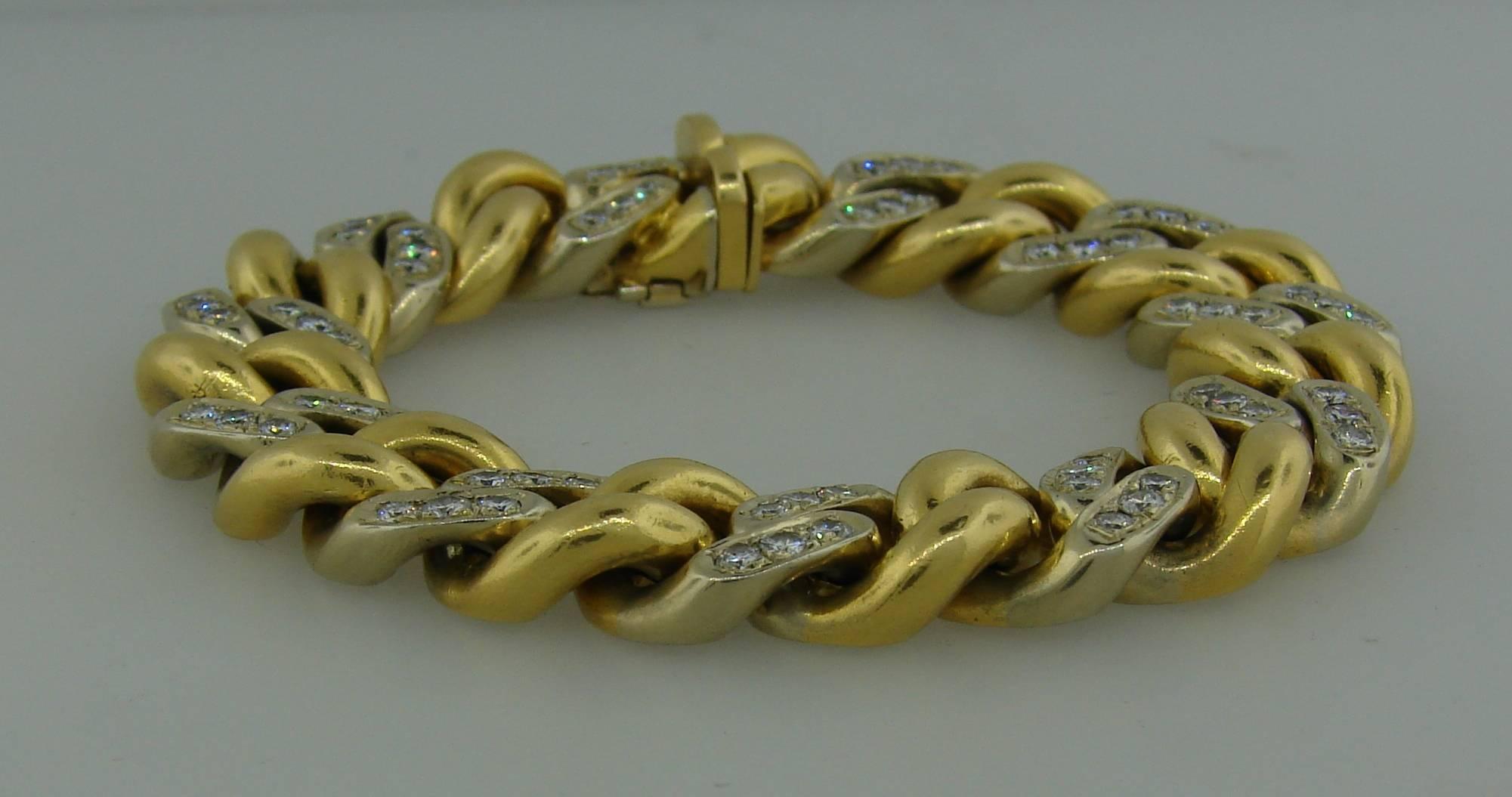1970s Cartier Diamond Two color Gold Link Bracelet In Excellent Condition In Beverly Hills, CA
