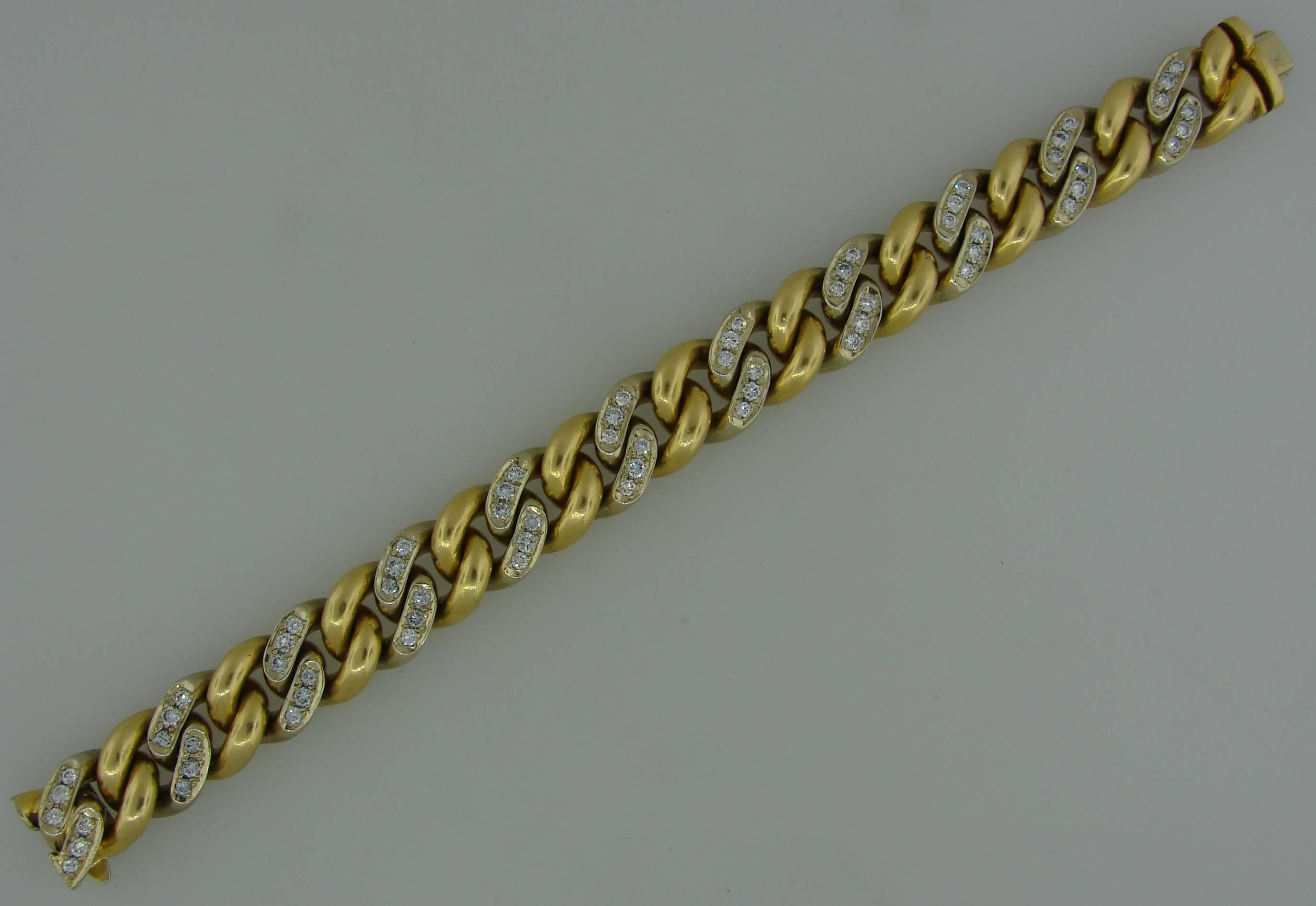 Women's or Men's 1970s Cartier Diamond Two color Gold Link Bracelet