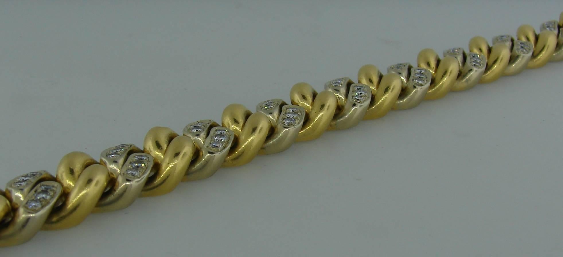 1970s Cartier Diamond Two color Gold Link Bracelet 1