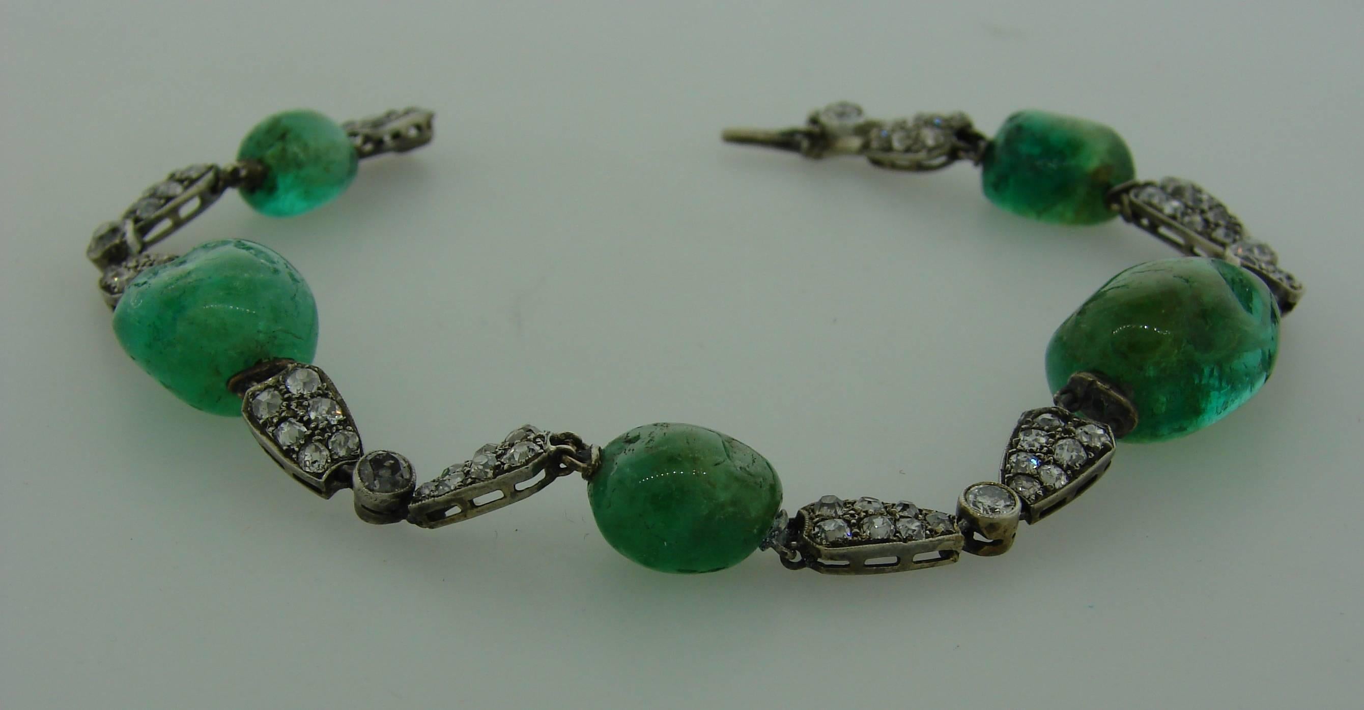 Art Deco Emerald Diamond Gold Bracelet In Excellent Condition In Beverly Hills, CA