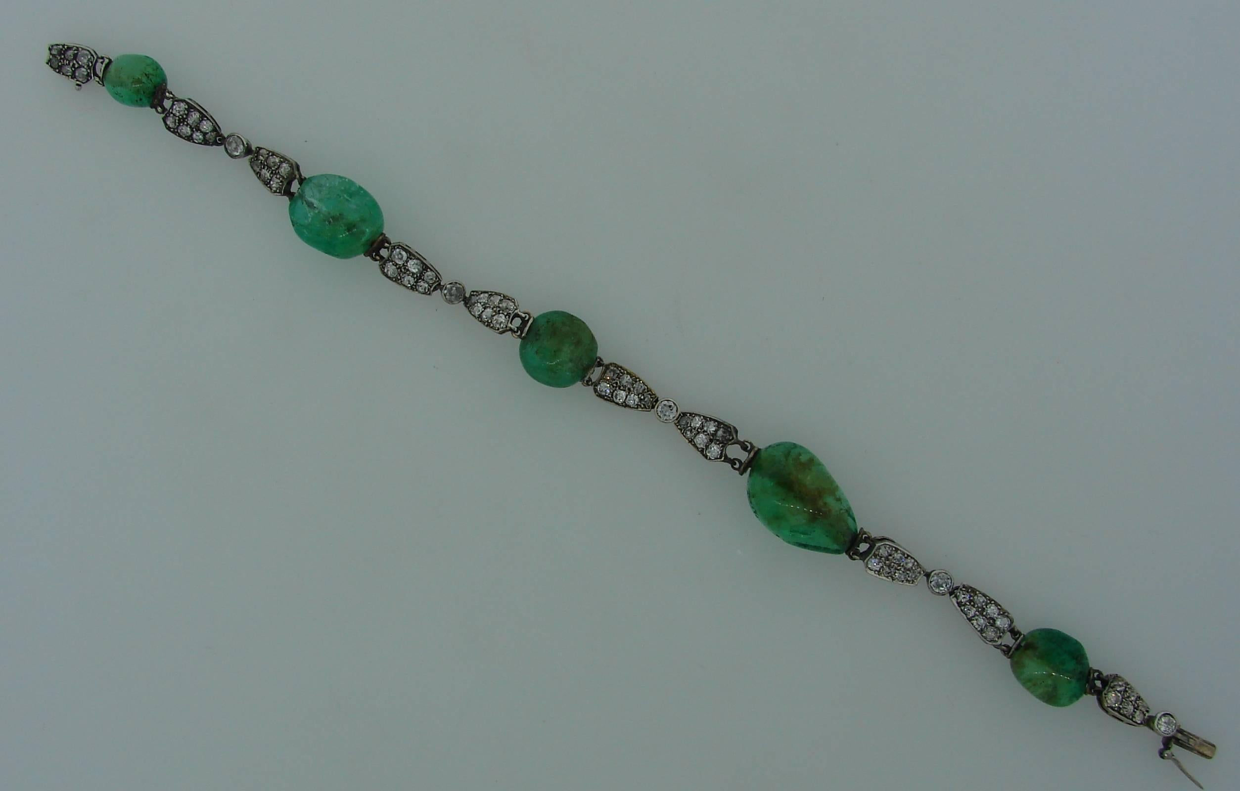 Women's Art Deco Emerald Diamond Gold Bracelet