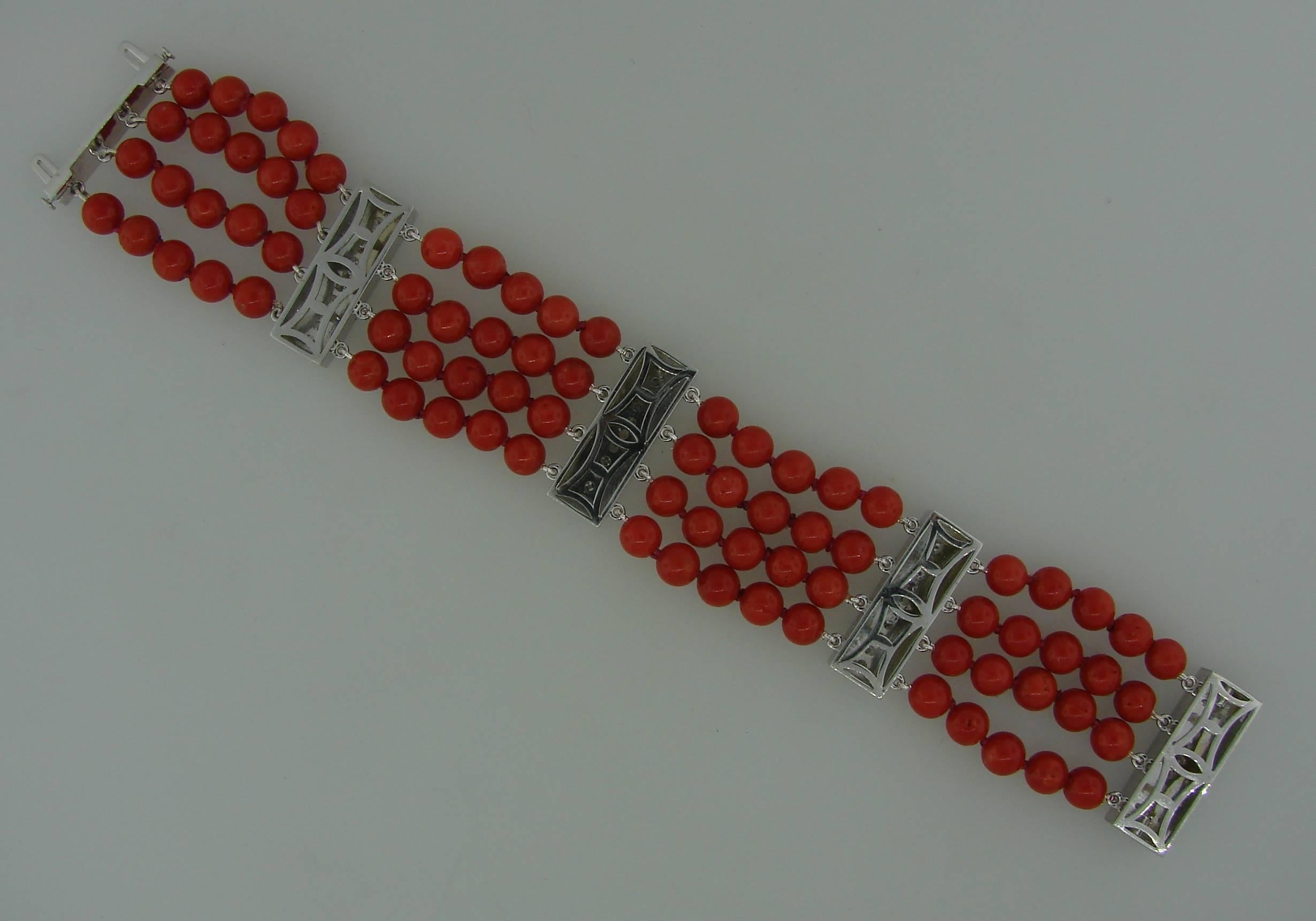 Women's Coral Bead Diamond Black Enamel Gold Bracelet