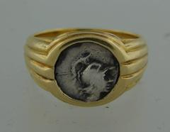 1970s Bulgari Ancient Silver Coin Gold Ring