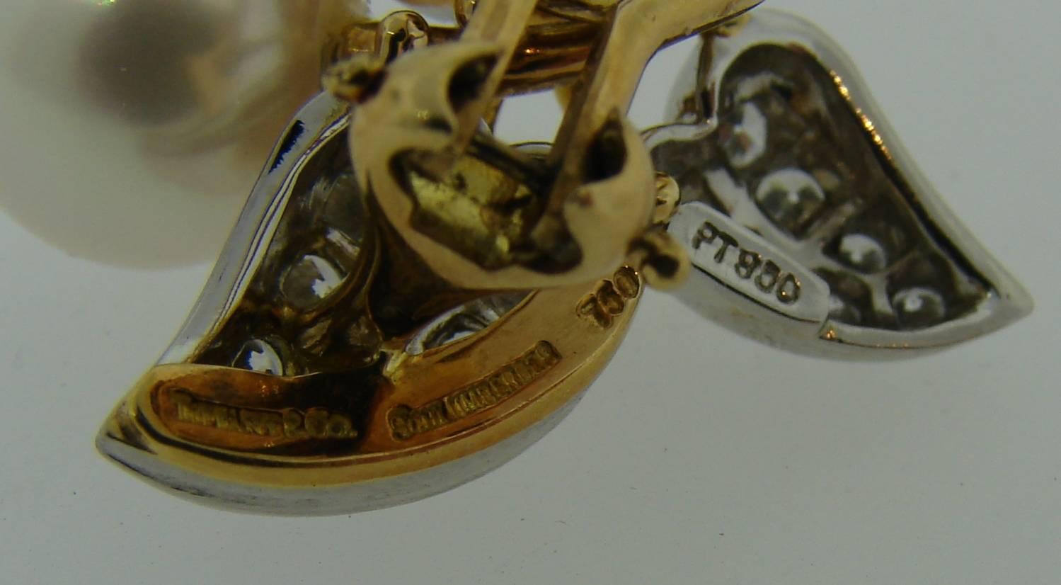 1970s Tiffany & Co. Schlumberger Pearl Diamond Gold Platinum Earrings 2