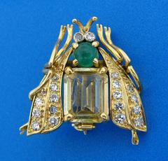 1950s Van Cleef & Arpels Yellow Sapphire Emerald Diamond Gold Fly Pin Brooch