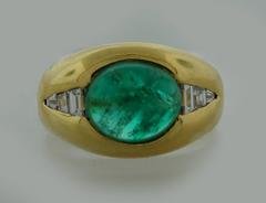 1970s BULGARI BVLGARI Cabochon Emerald Diamond Yellow Gold Ring