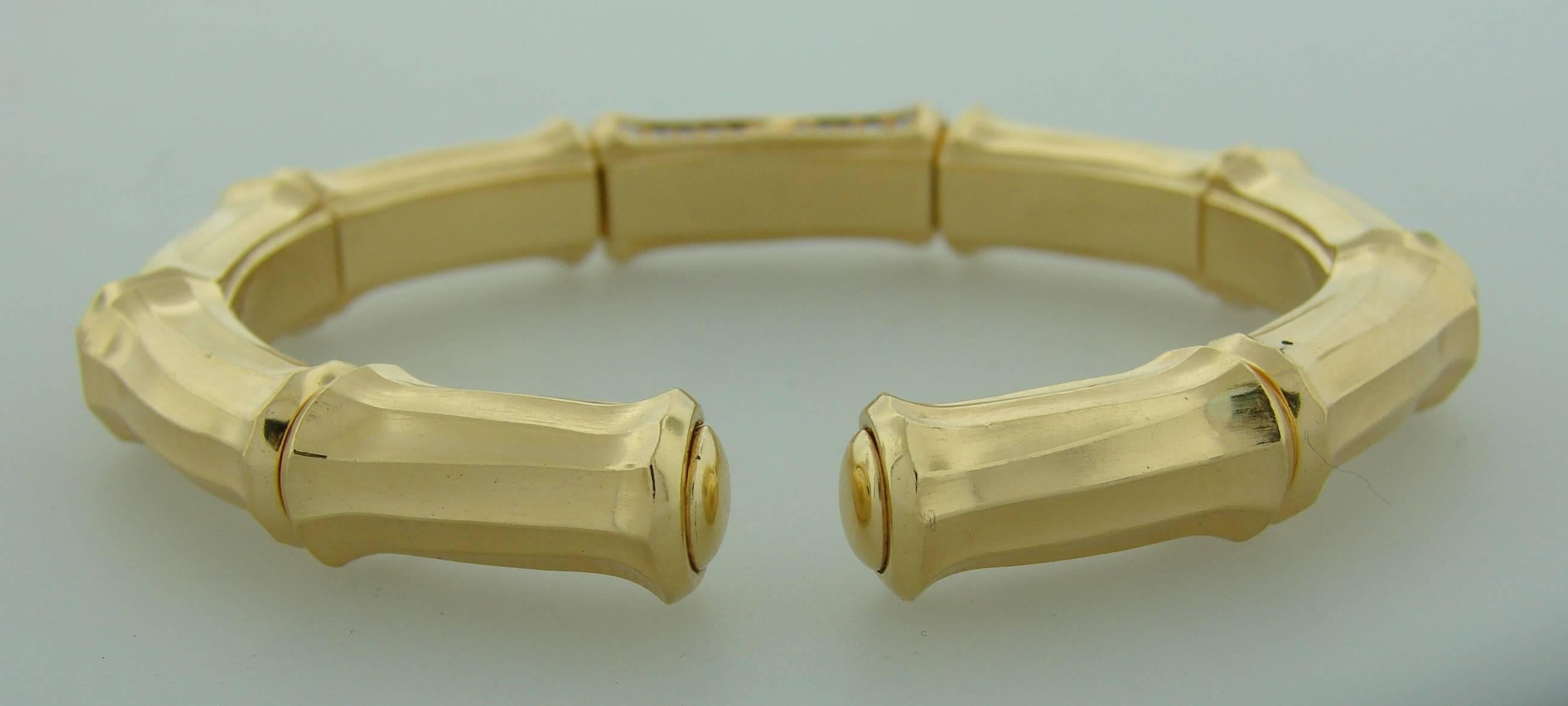 Modern CARTIER Diamond Yellow Gold Bamboo Bangle Bracelet