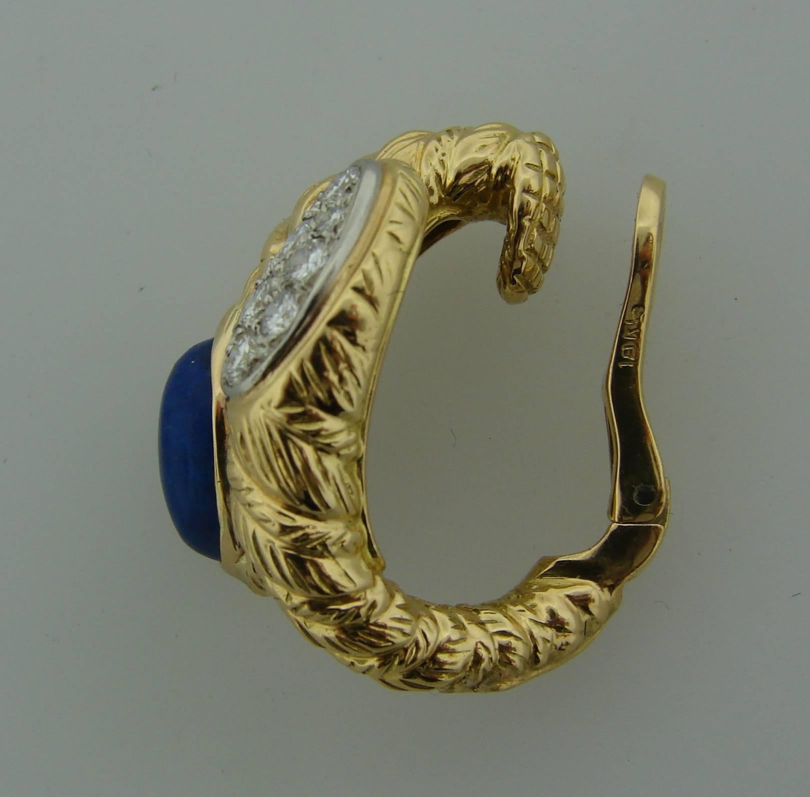 1970s Van Cleef & Arpels Lapis Lazuli Diamond Gold Earrings and Bracelet Set 4