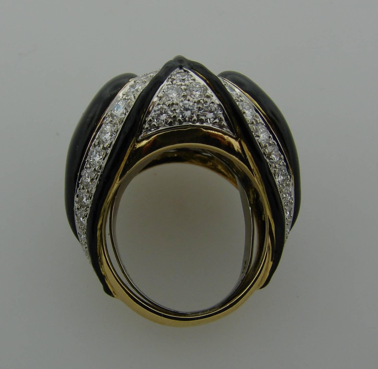1980s David Webb Black Enamel Diamond Gold Ring 2