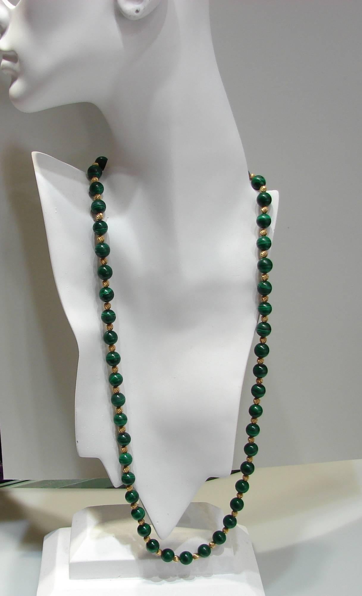 1970s Van Cleef & Arpels Malachite Gold Bead Necklace 4