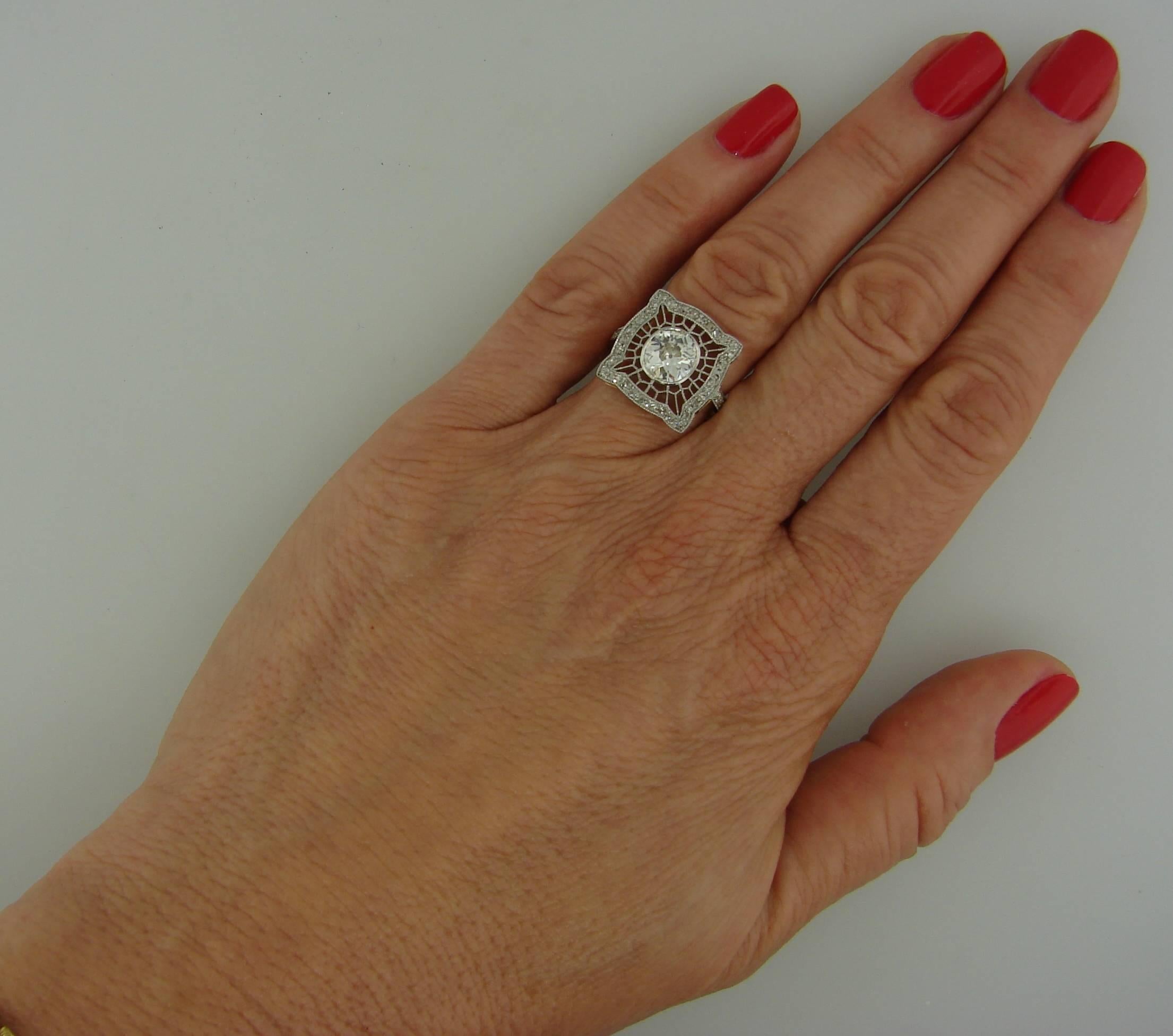 1960s Edwardian Revival Diamond Platinum Gold Ring 5