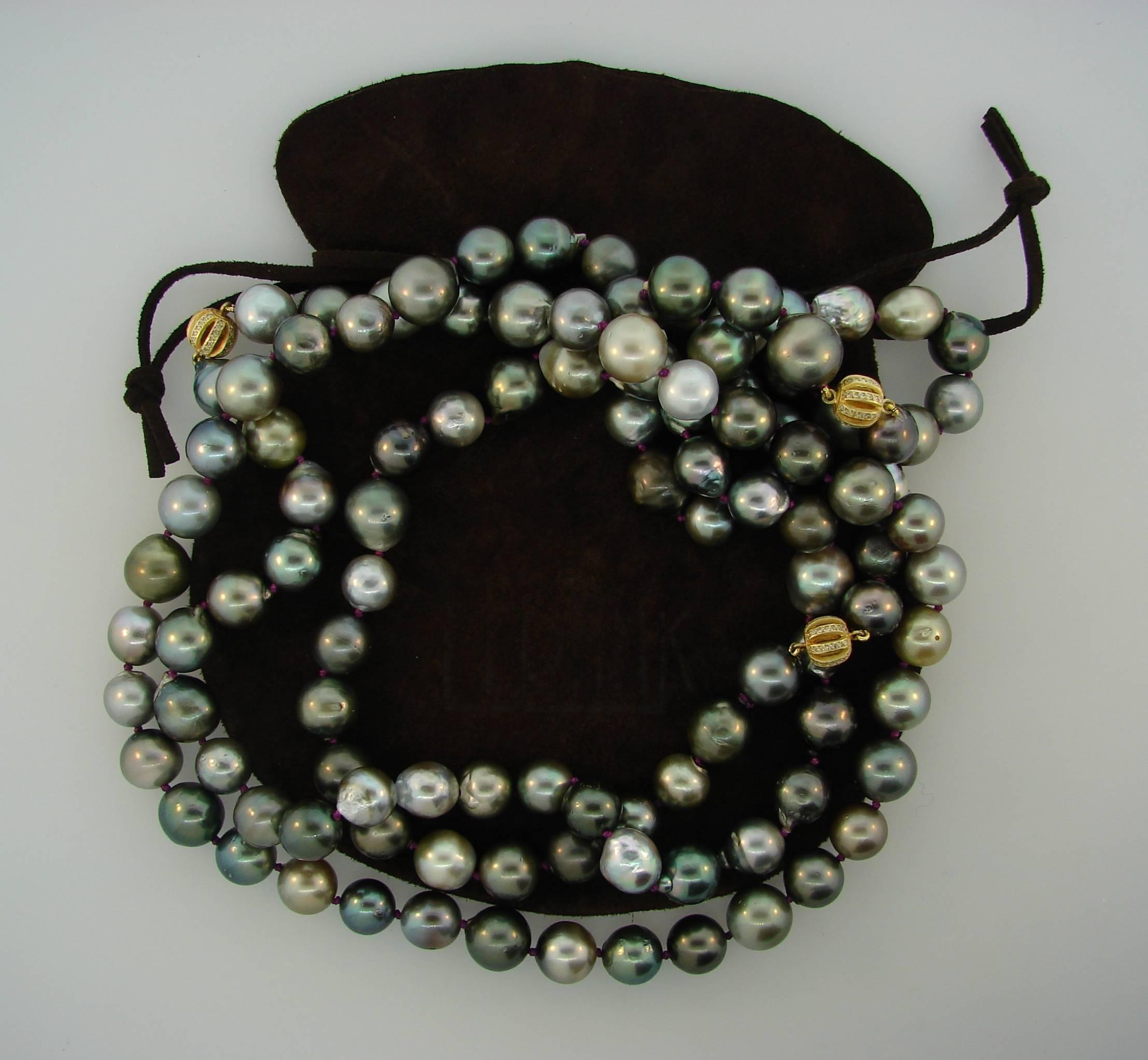 L. Frank Tahitian Pearl Strand Necklace with Diamond and Gold Rondells 3