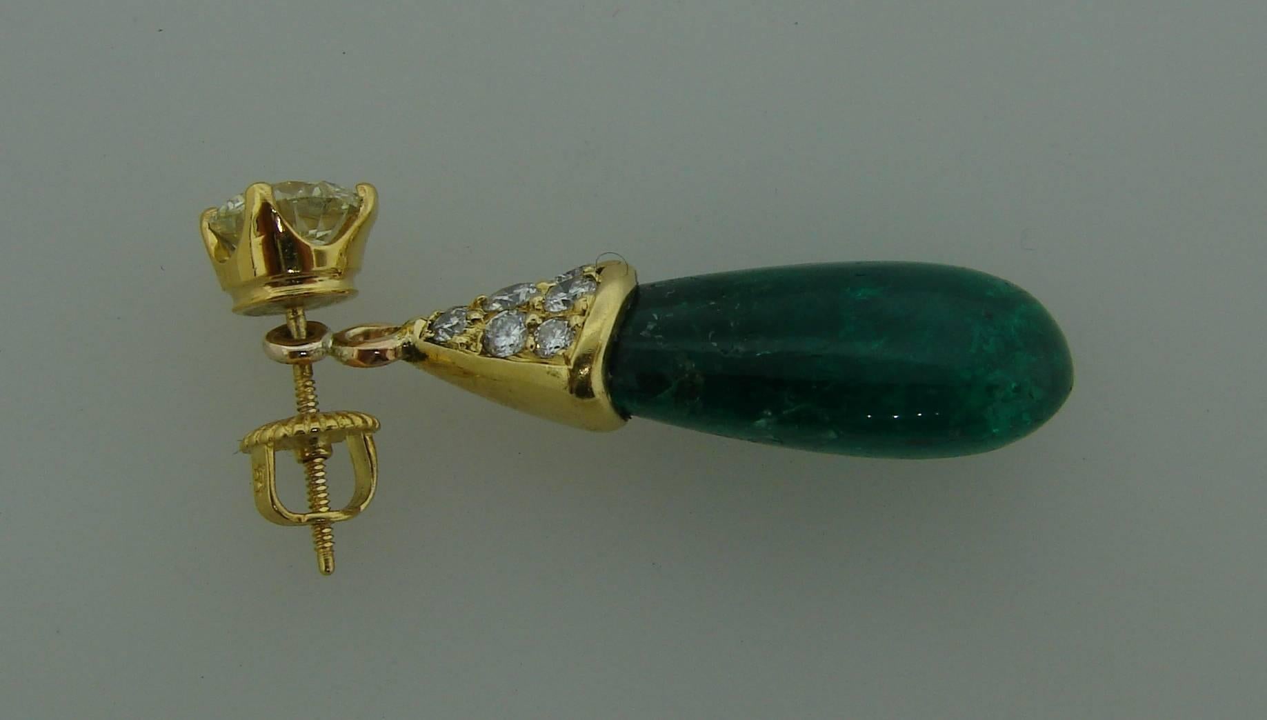 1970s Diamond Emerald Gold Interchangeable Dangle Stud Earrings Drop Signed Fred 1