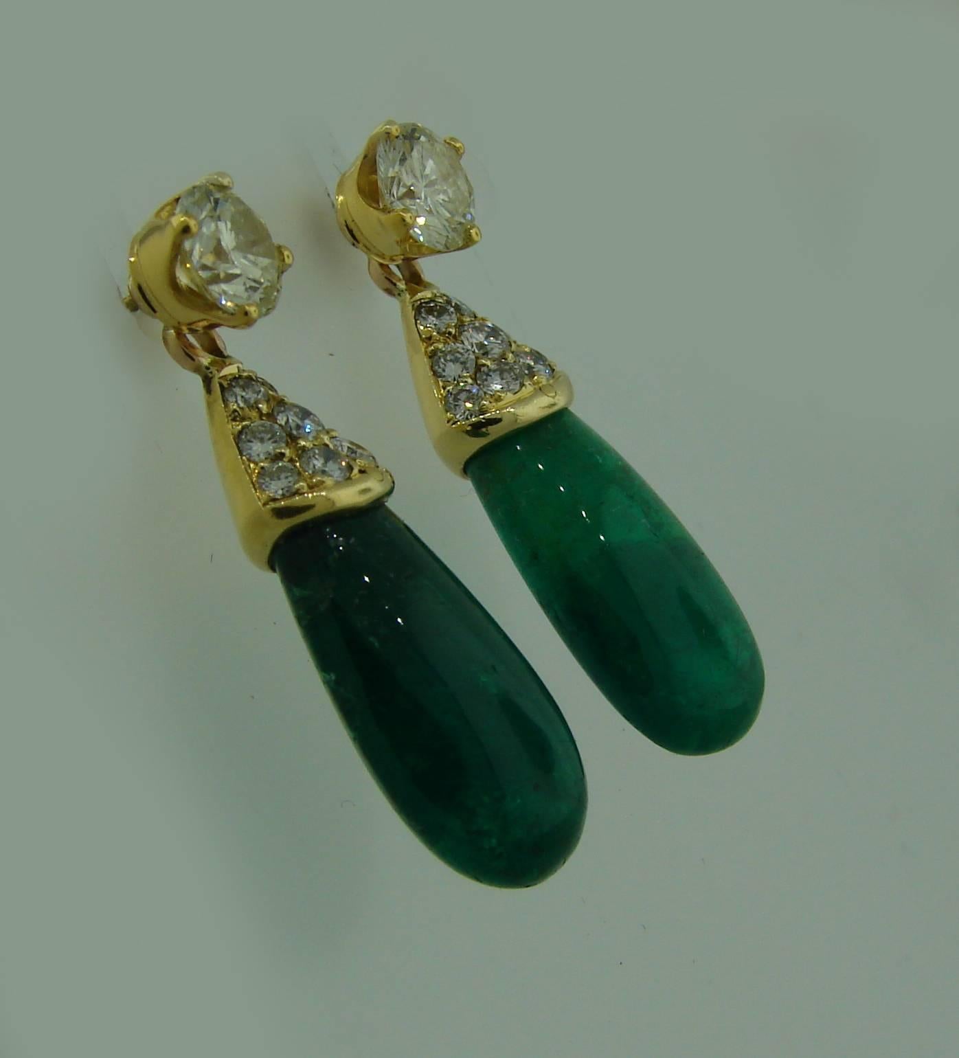1970s Diamond Emerald Gold Interchangeable Dangle Stud Earrings Drop Signed Fred In Excellent Condition In Beverly Hills, CA