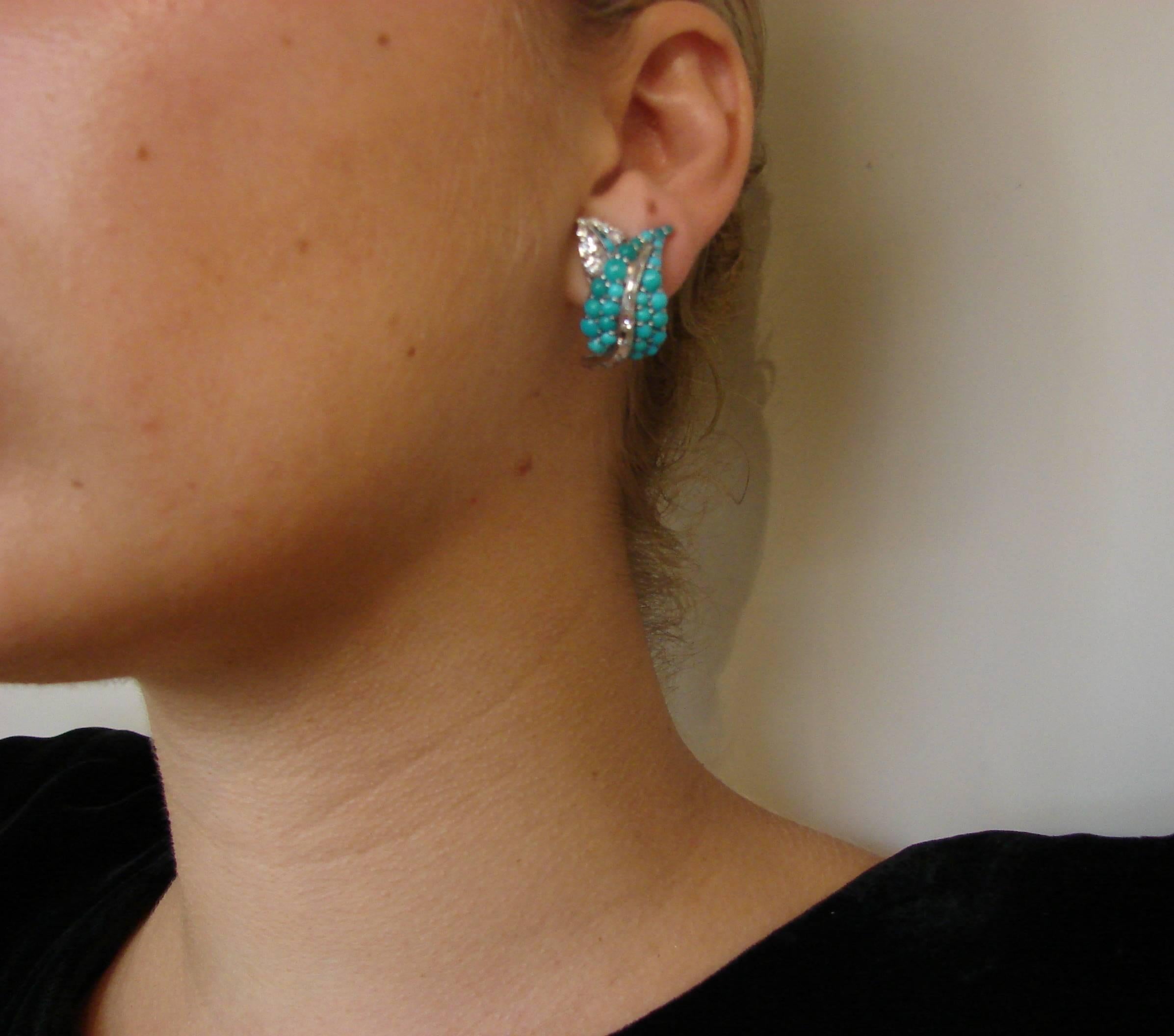 1950s Turquoise Diamond Platinum Earrings 3