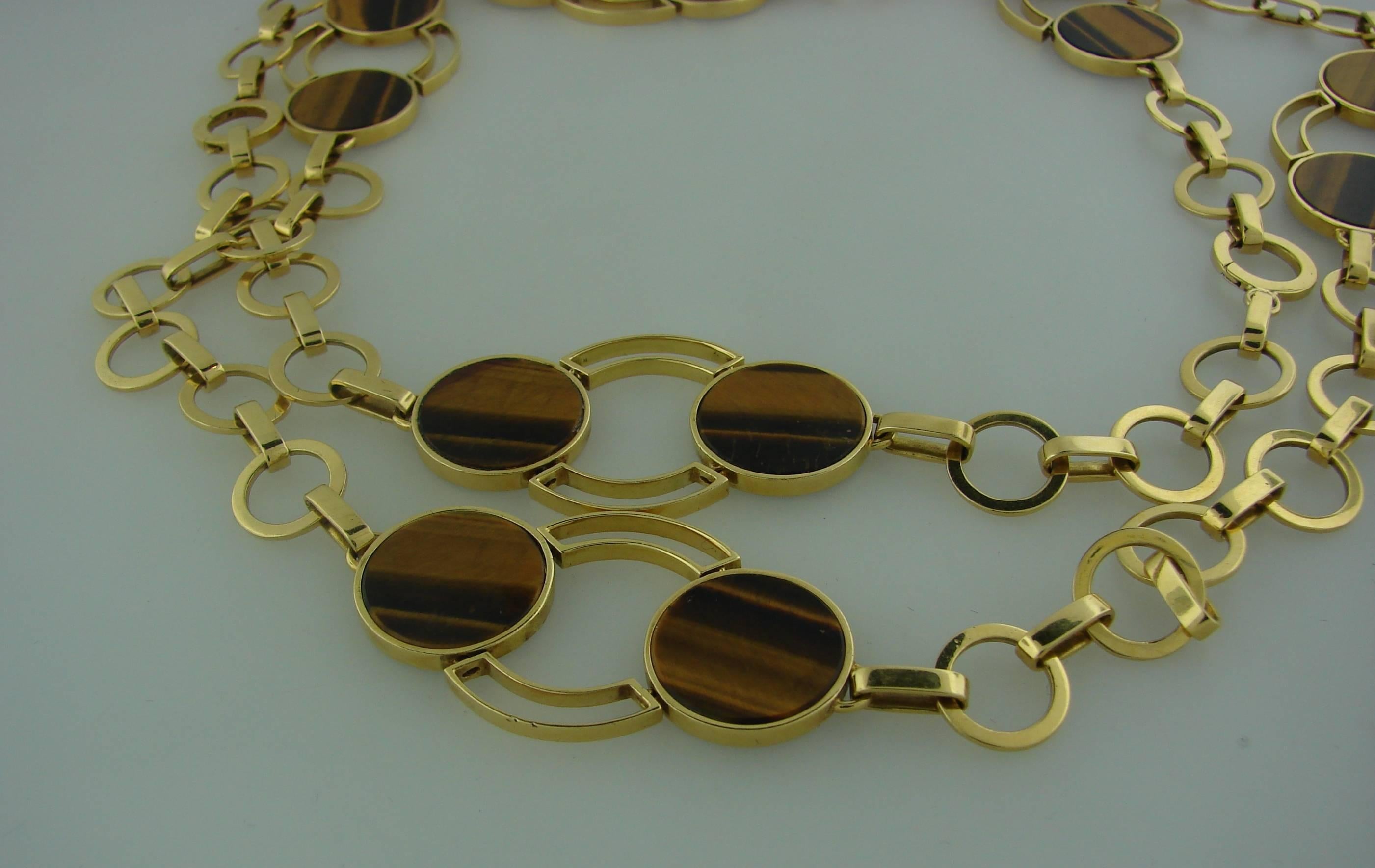1970s GUCCI Tiger's Eye Gold Necklace Bracelet Set 2
