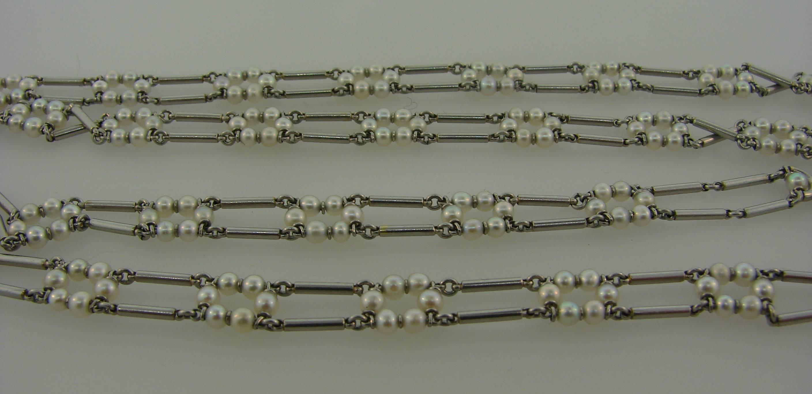 Edwardian Seed Pearl Diamond Platinum Pendant Necklace 2