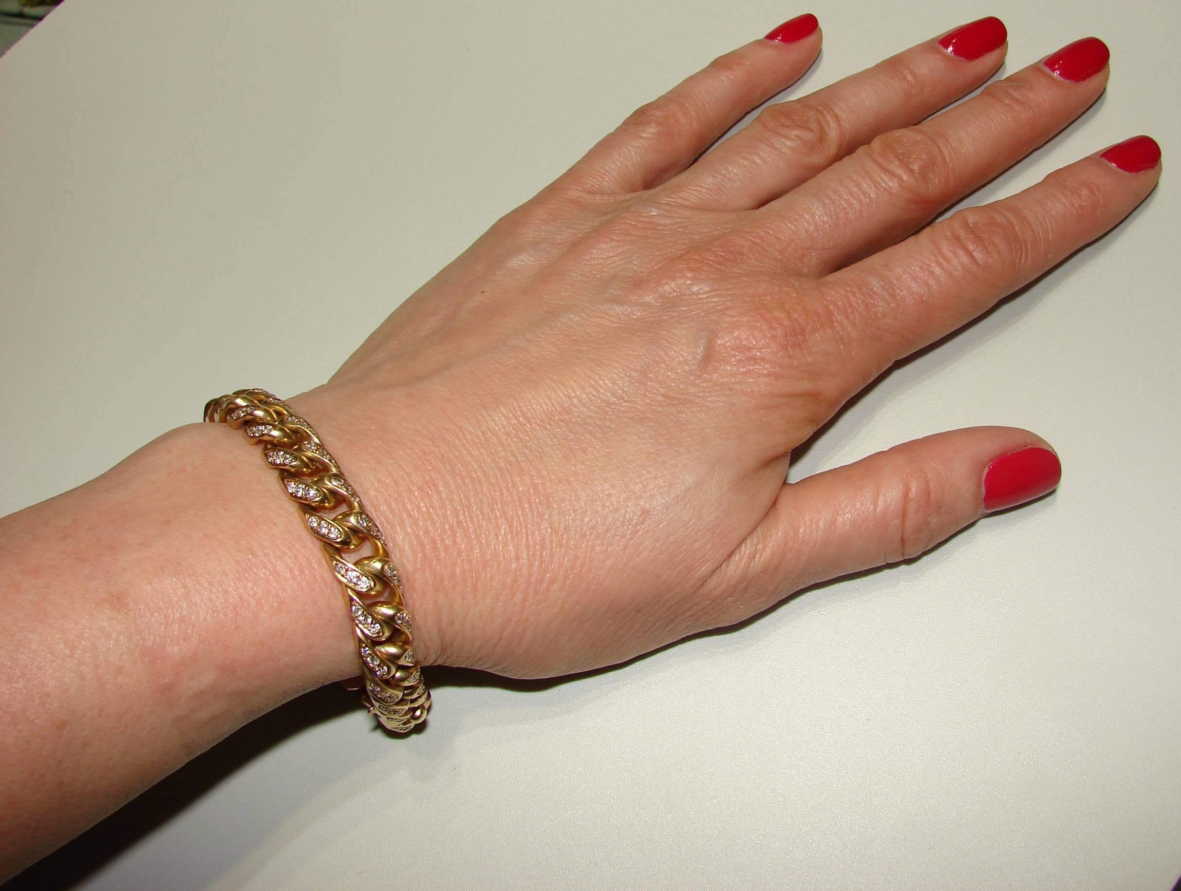 Women's or Men's 1970s Bulgari Diamond Yellow Gold Link Bracelet Bvlgari