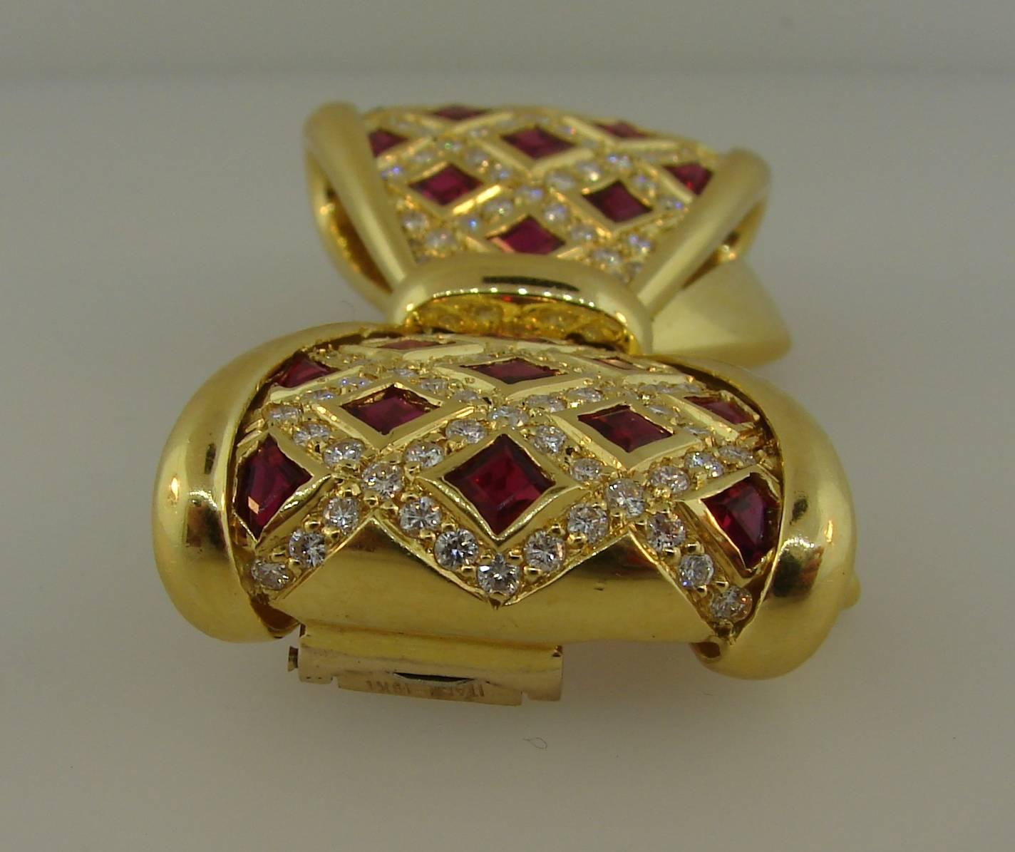 Van Cleef & Arpels Diamond Ruby Yellow Gold Bow Brooch Pin Clip 3