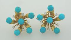 Tiffany & Co. by Schlumberger Turquoise Diamond Yellow Gold Earrings