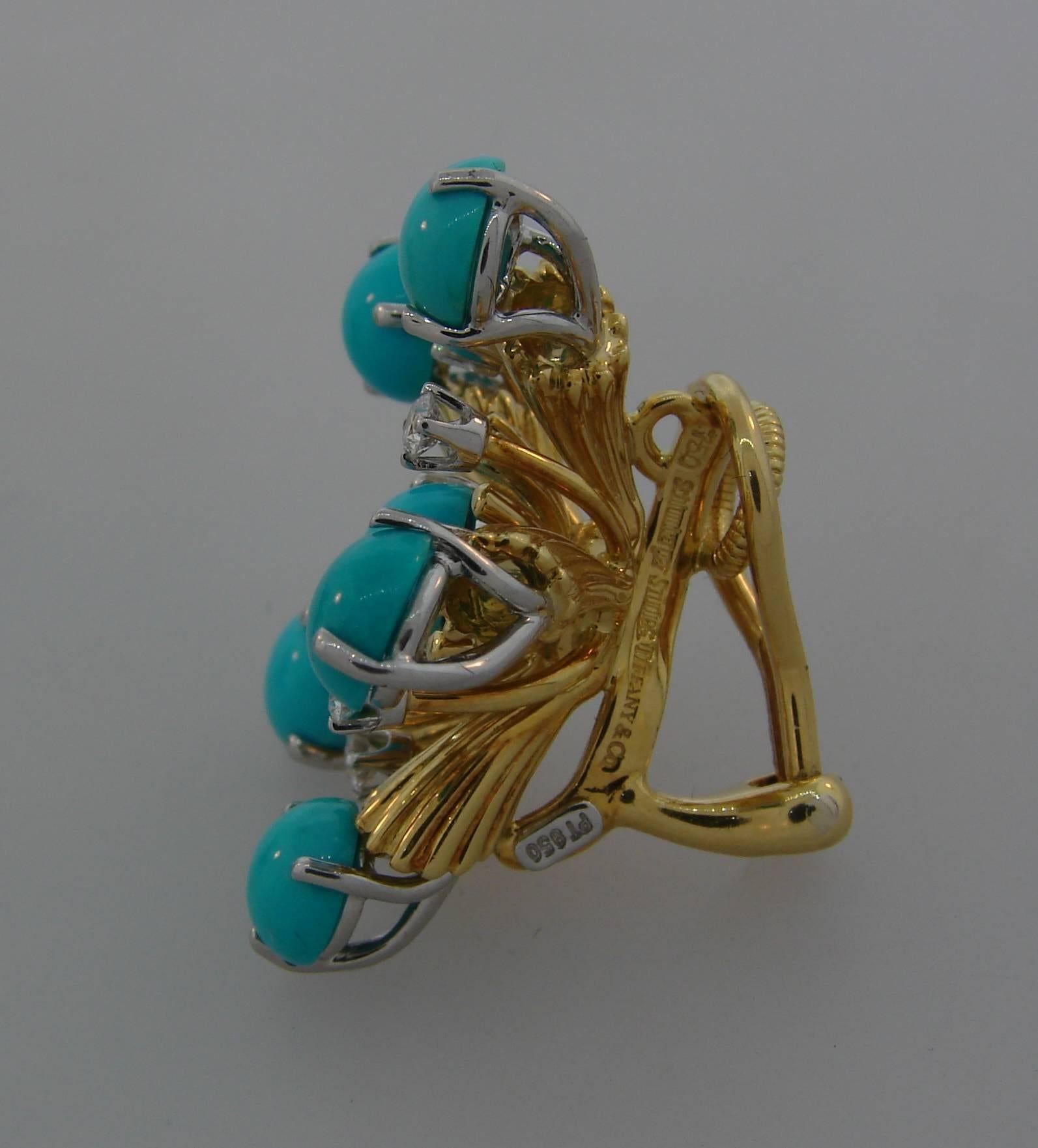 Tiffany & Co. by Schlumberger Turquoise Diamond Yellow Gold Earrings In Excellent Condition In Beverly Hills, CA
