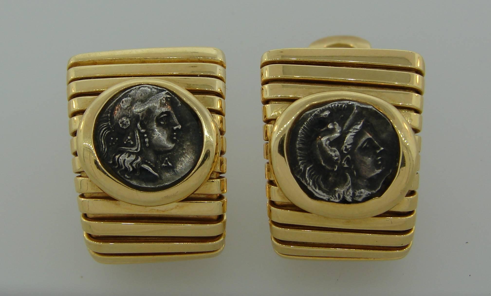 Women's 1970s Bulgari Ancient Roman Coin Yellow Gold Earrings Bvlgari