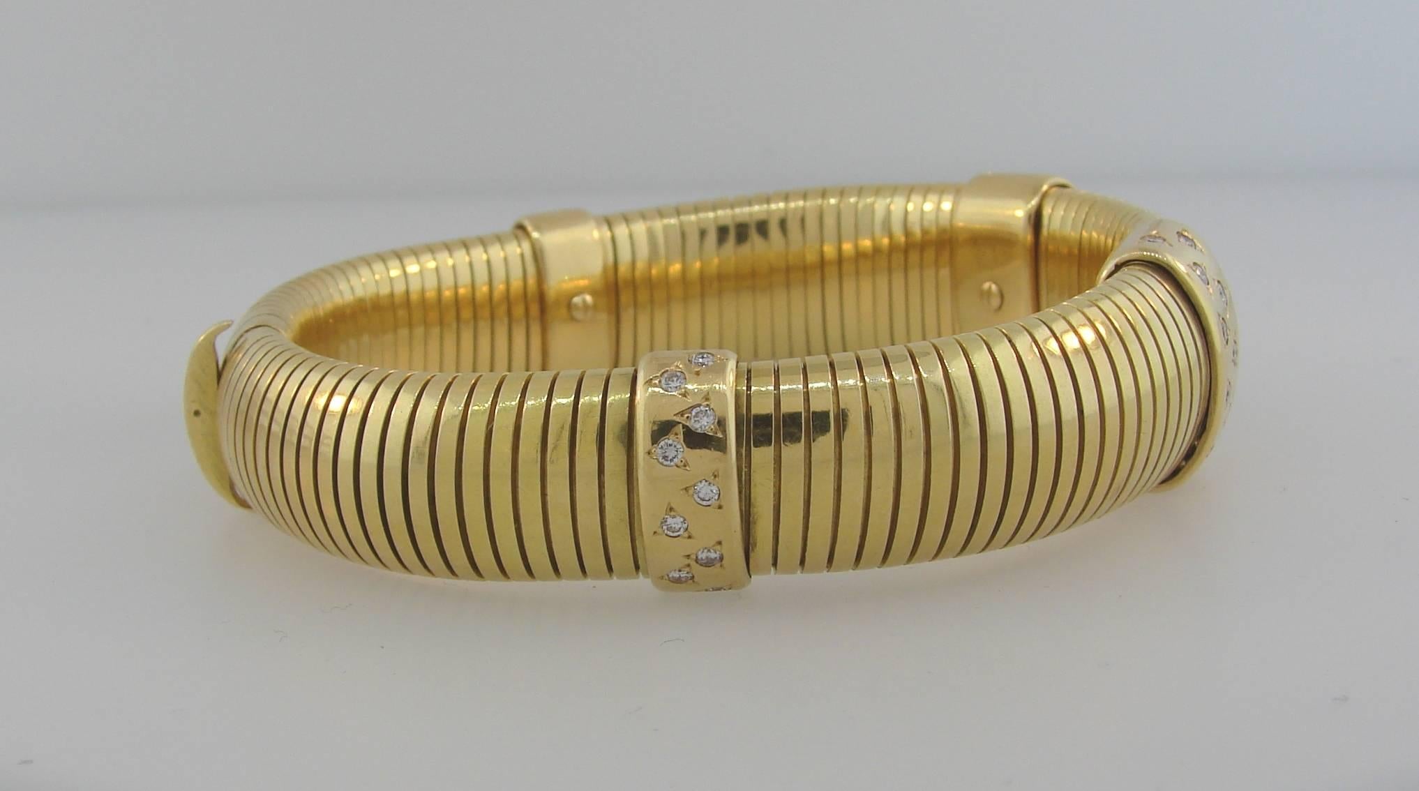Women's 1970s Cartier Diamond Yellow Gold Tubogas Bracelet