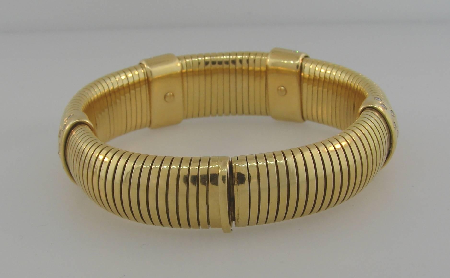 1970s Cartier Diamond Yellow Gold Tubogas Bracelet 1
