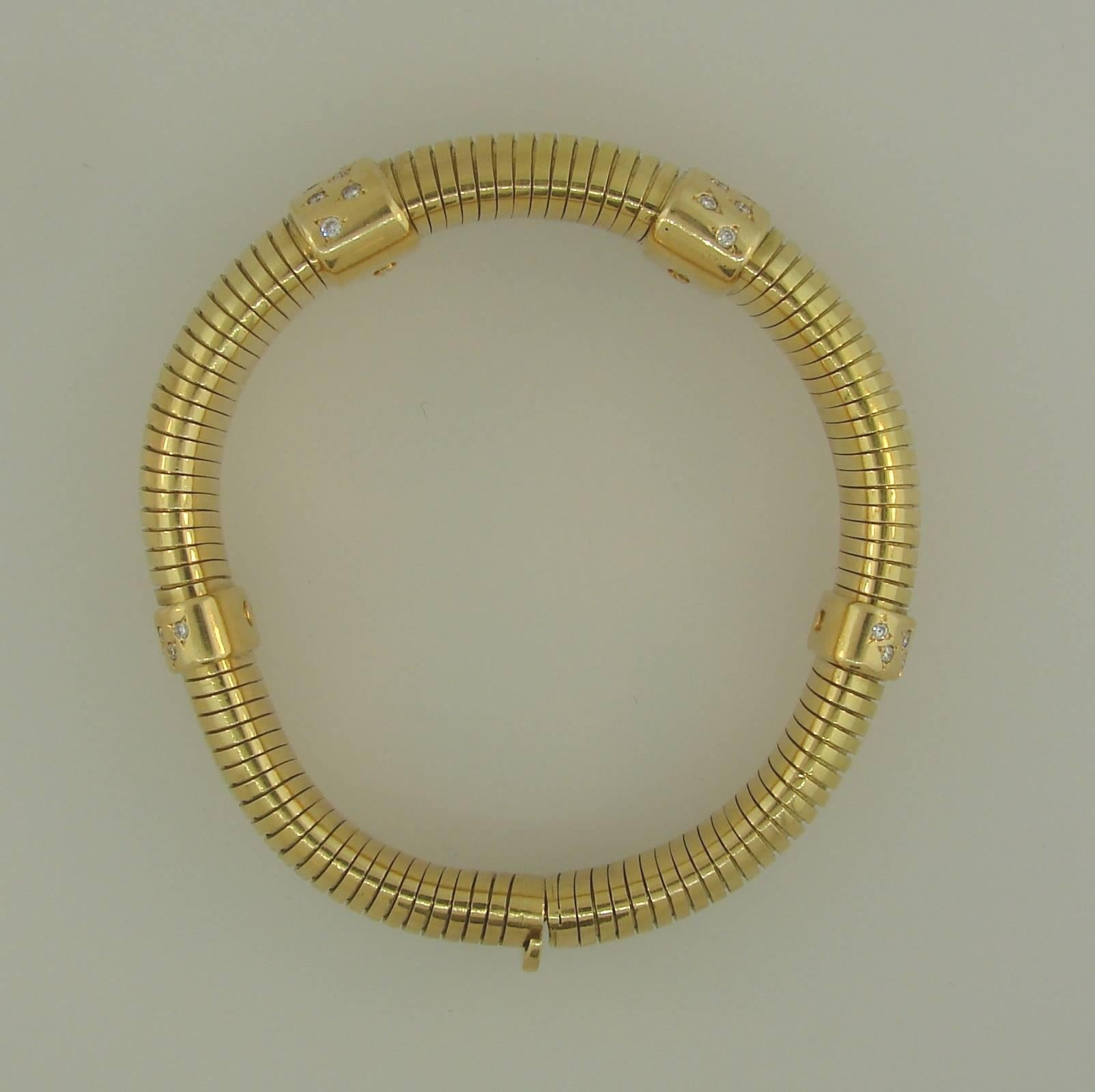 1970s Cartier Diamond Yellow Gold Tubogas Bracelet 2