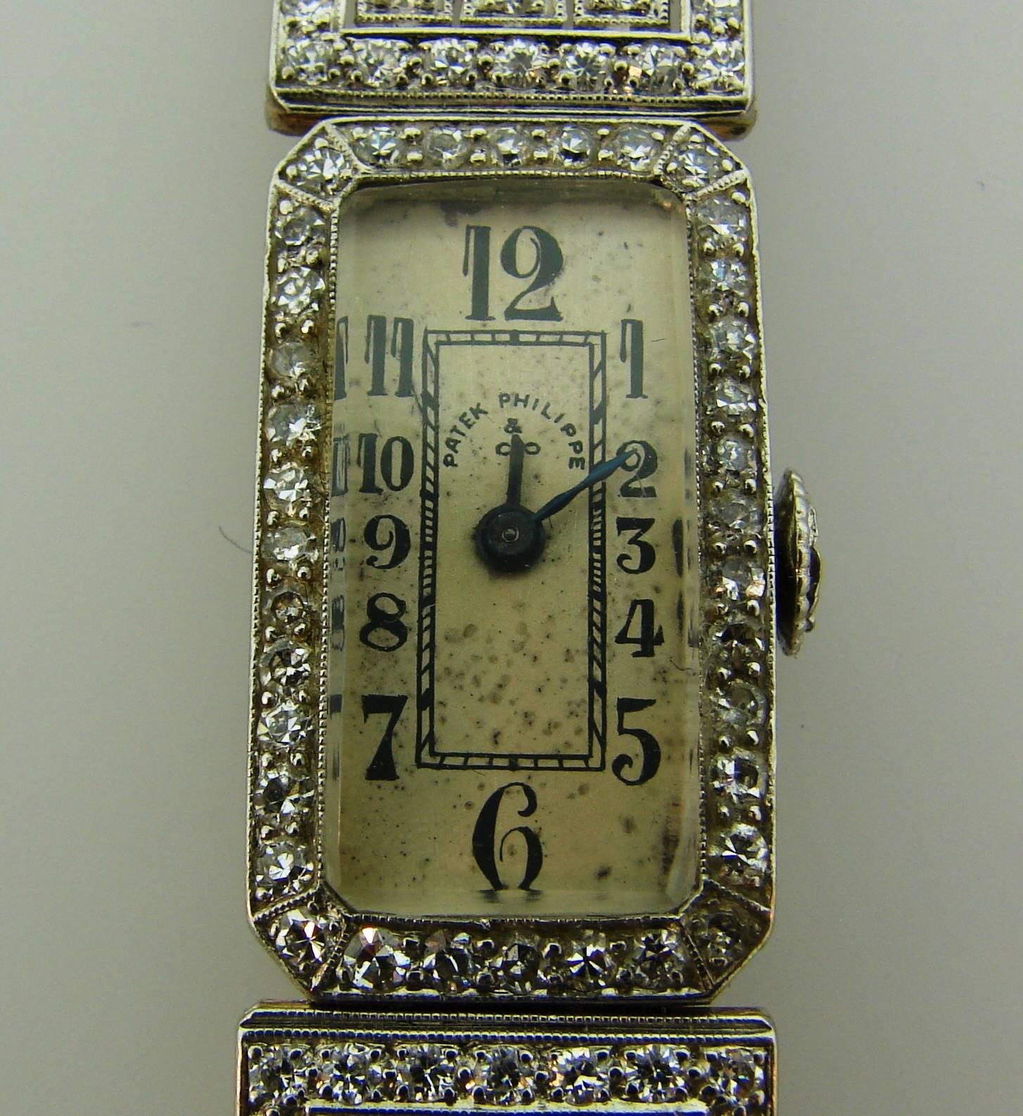 Women's or Men's Patek Philippe Ladies Art Deco Platinum Diamond Manual Wind Wristwatch