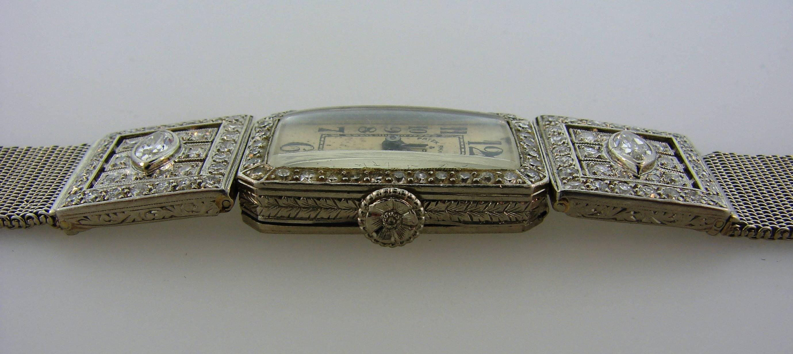 Patek Philippe Ladies Art Deco Platinum Diamond Manual Wind Wristwatch 2