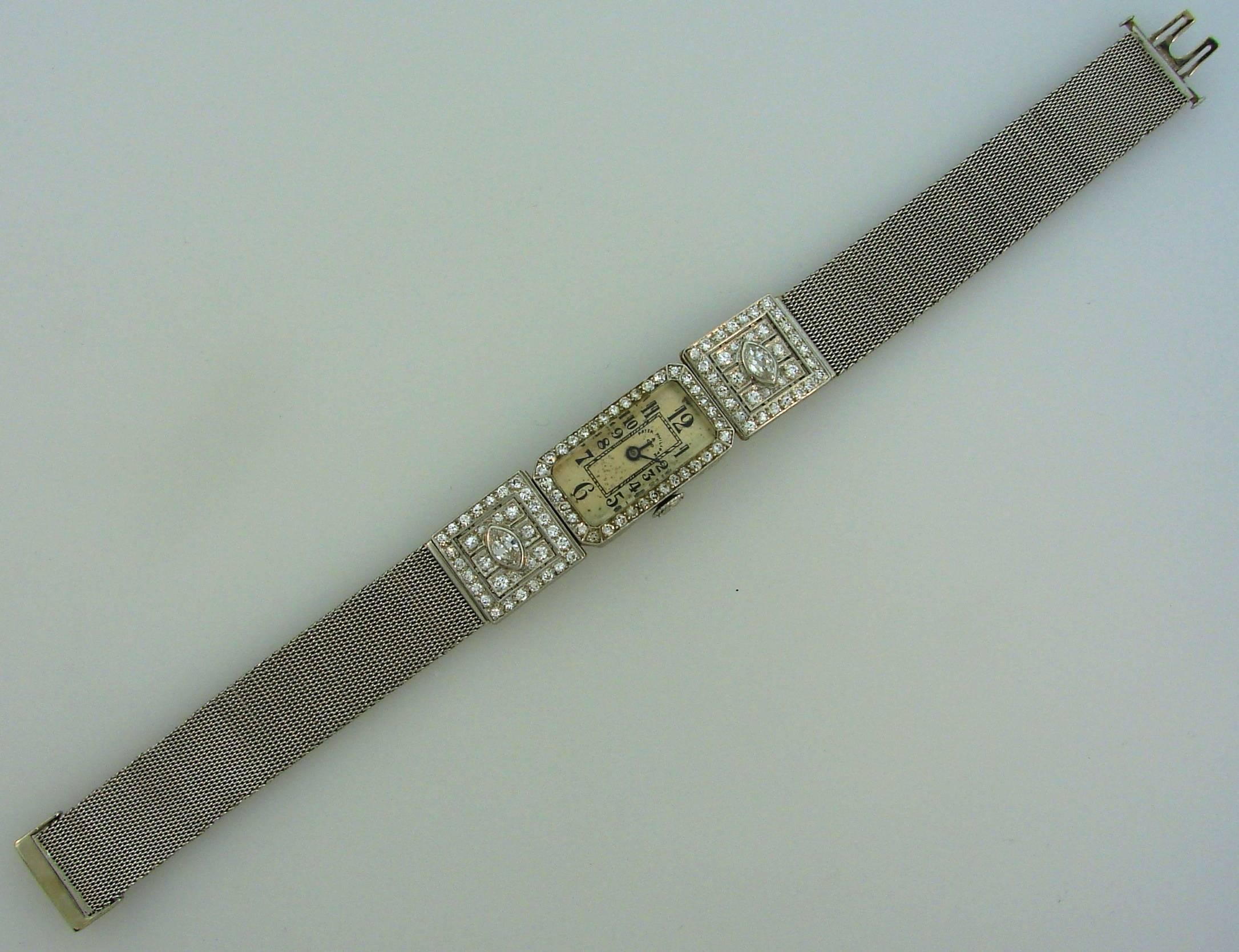 Patek Philippe Ladies Art Deco Platinum Diamond Manual Wind Wristwatch 1