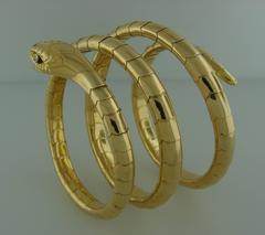 1950s Yellow Gold Spiral Snake Bangle Bracelet