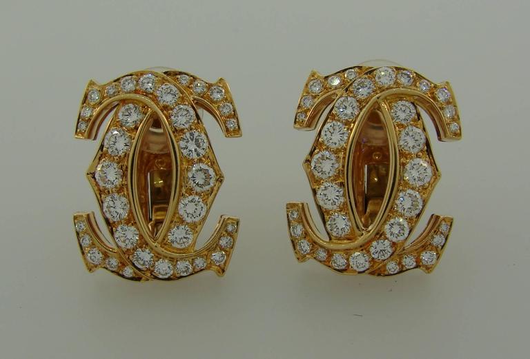 CC Pendant Looked Double C Diamond Light Gold Earrings main image 1