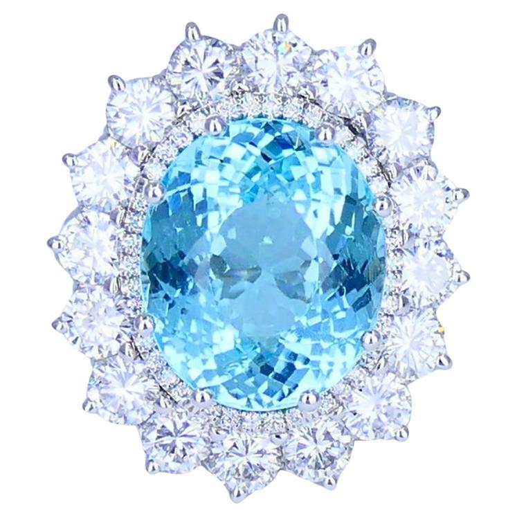 Anello con tormalina Paraiba e diamanti GIA in oro bianco 18k Estate Jewelry
