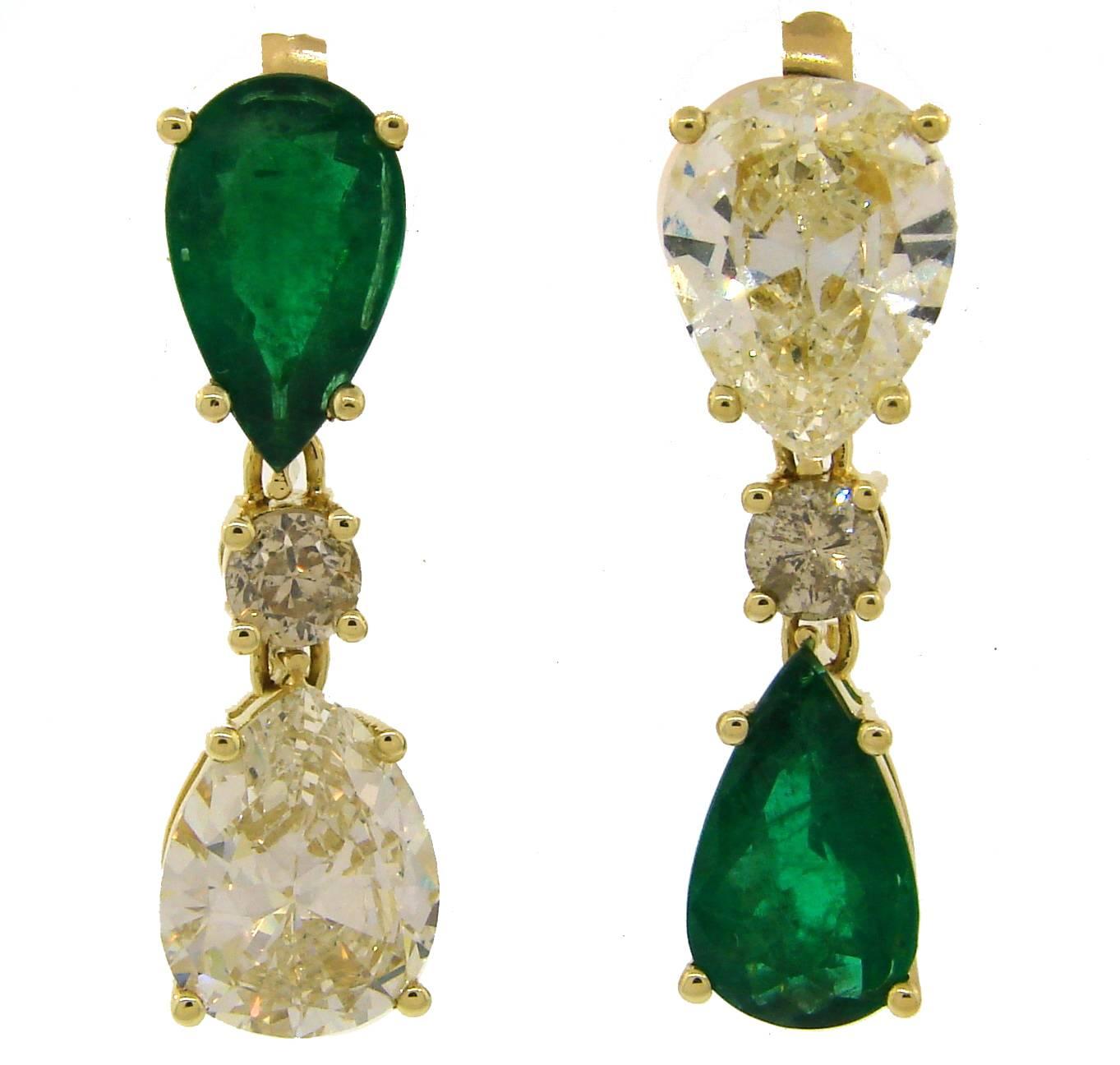 Emerald Diamond Yellow Gold Interchangeable Drop Earrings In Excellent Condition In Beverly Hills, CA