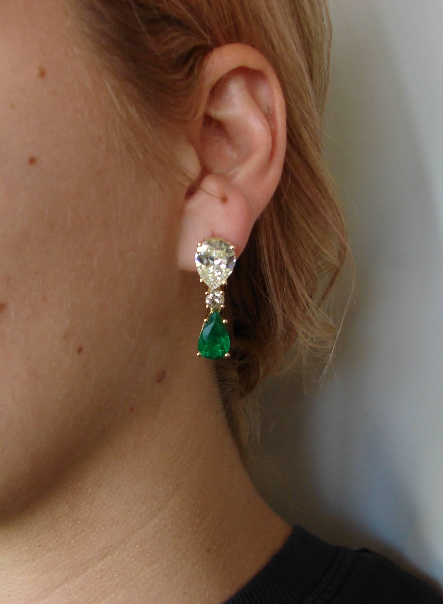 Women's Emerald Diamond Yellow Gold Interchangeable Drop Earrings