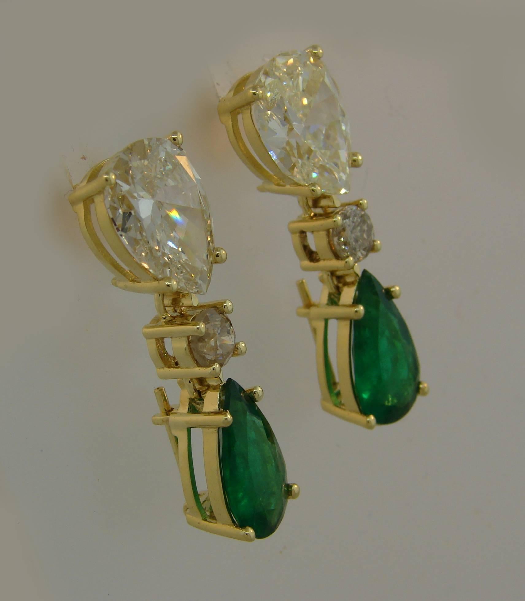 Emerald Diamond Yellow Gold Interchangeable Drop Earrings 1