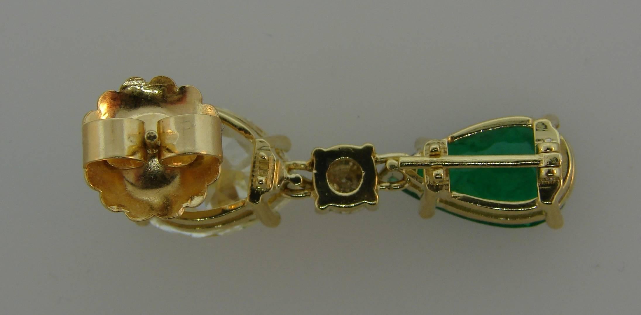 Emerald Diamond Yellow Gold Interchangeable Drop Earrings 2
