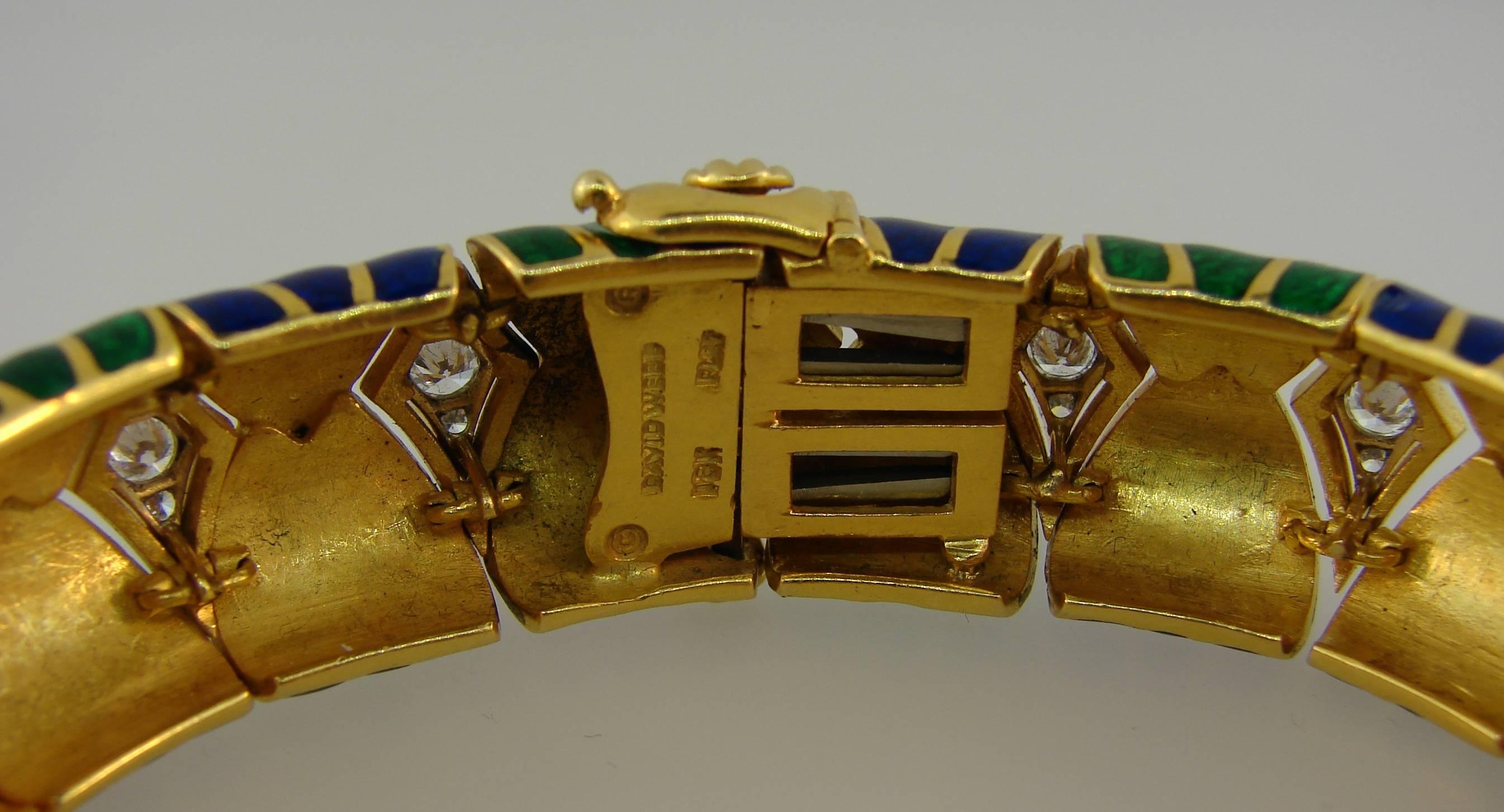 1980s David Webb Diamond Enamel Yellow Gold Bracelet 2
