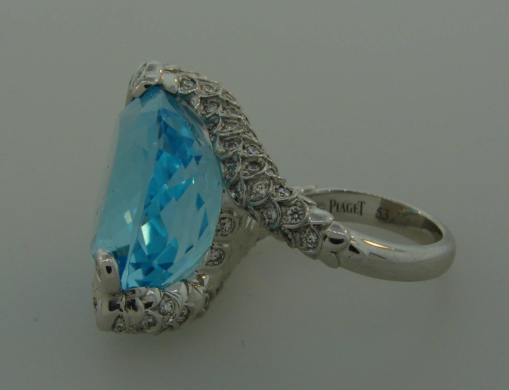 Piaget Blue Topaz Diamond White Gold Ring In Excellent Condition In Beverly Hills, CA