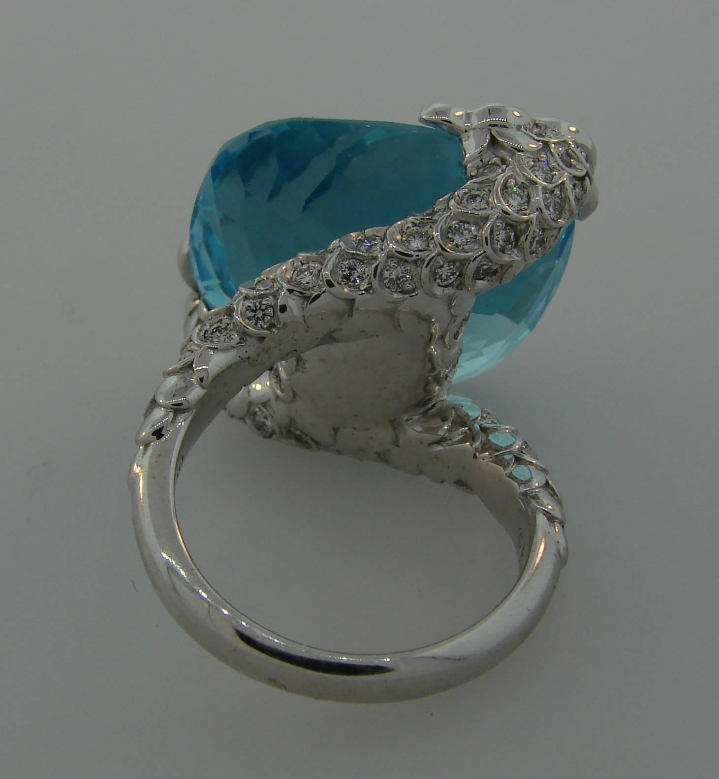 Women's or Men's Piaget Blue Topaz Diamond White Gold Ring