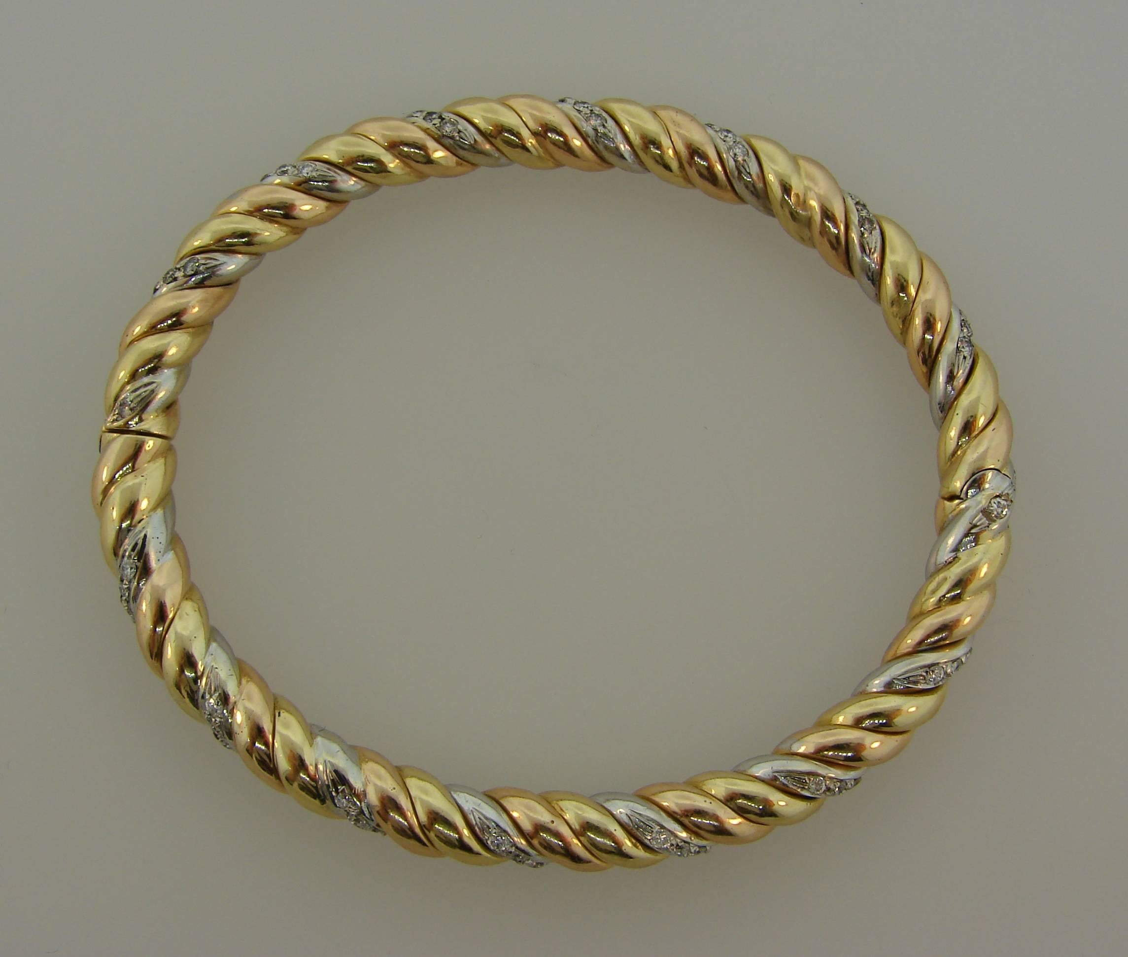 Women's or Men's 1980s Cartier Diamond Multi-Color Gold Bangle Bracelet
