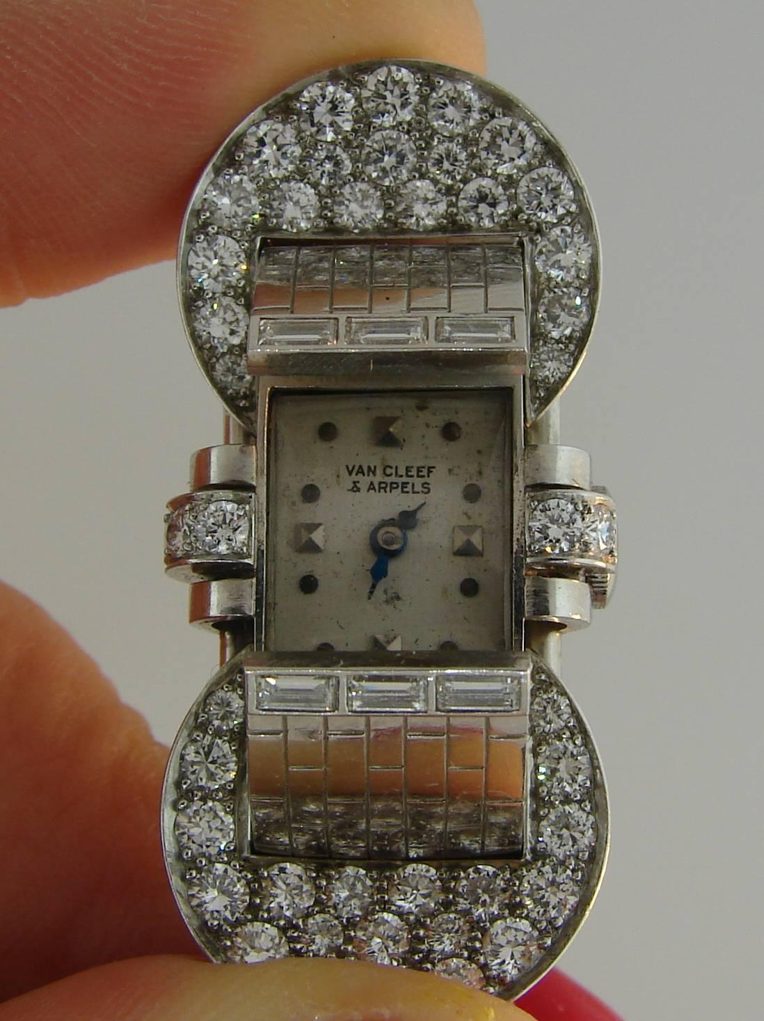 Van Cleef & Arpels Diamond Platinum White Gold Bracelet Ladies Wristwatch 1