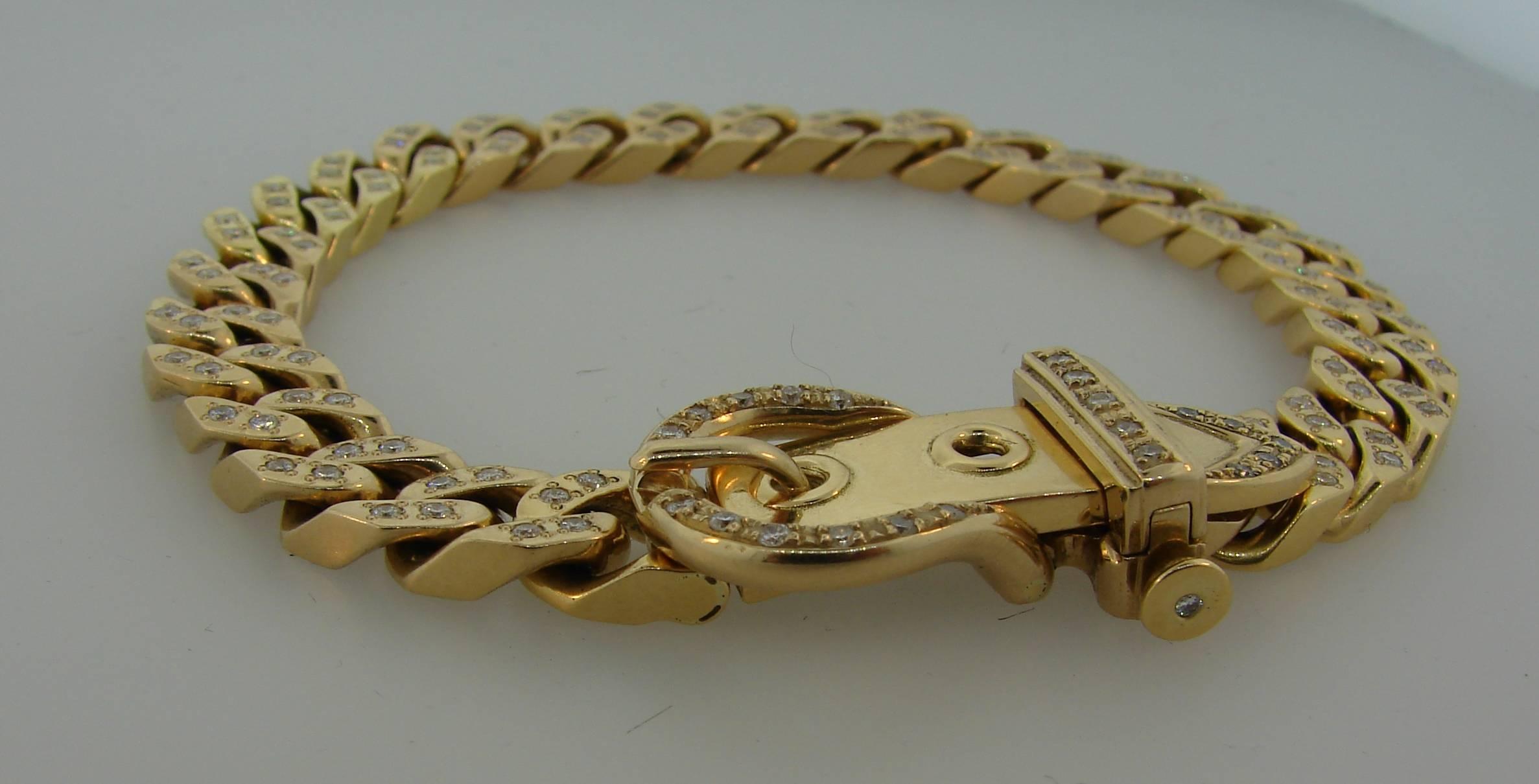 1970s Hermes Diamond Yellow Gold Buckle Link Bracelet 1